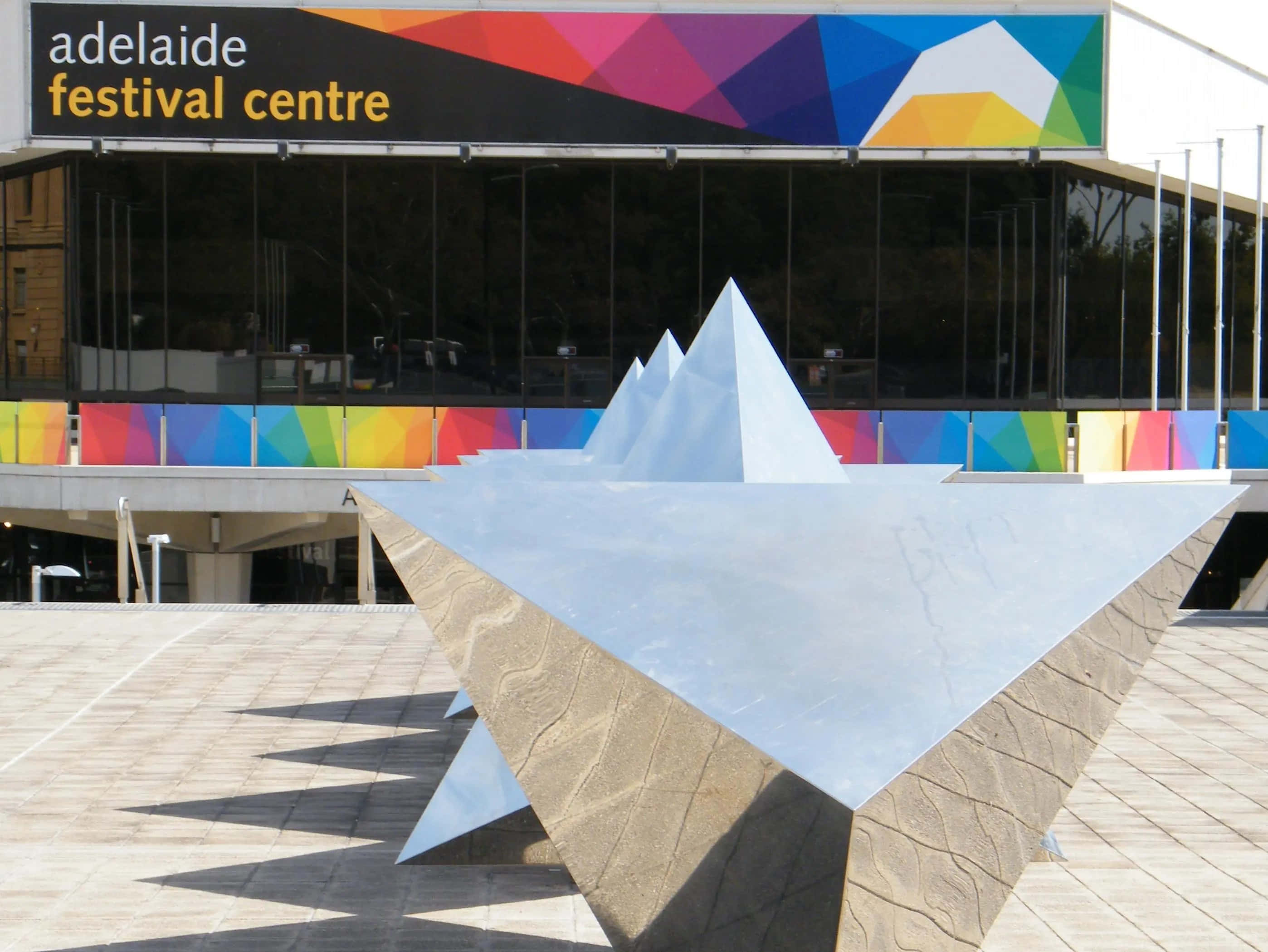 Adelaide Festival Centre, metallic sculpture, sharp geometric peaks, 2K Desktop Wallpaper