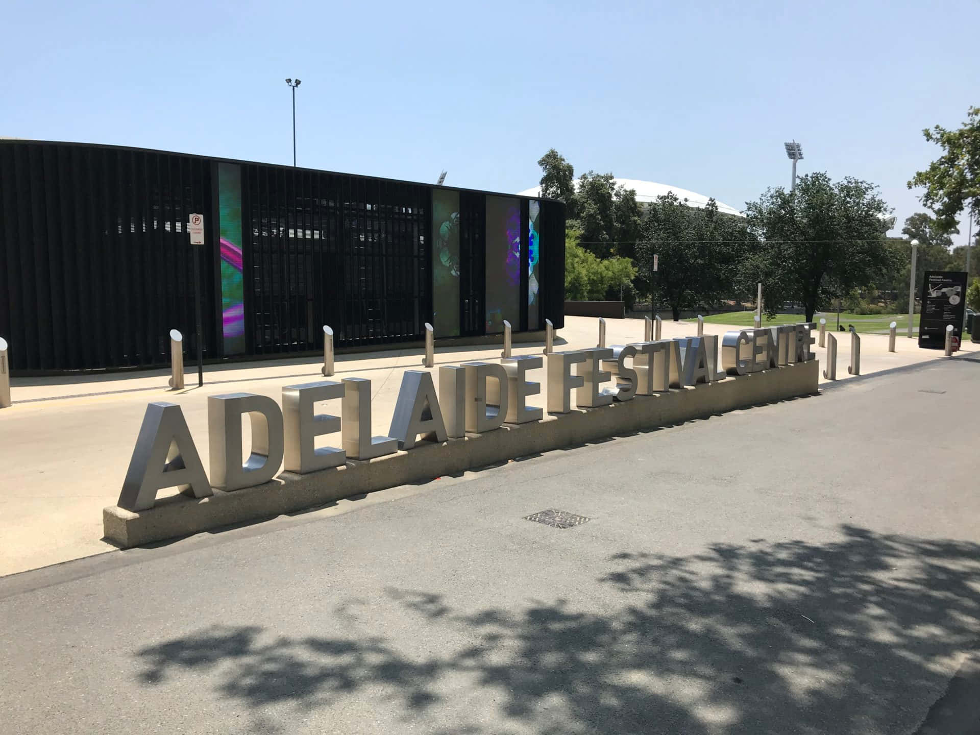 Adelaide Festival Centre, metallic letters, modern black building, Full HD Desktop Wallpaper