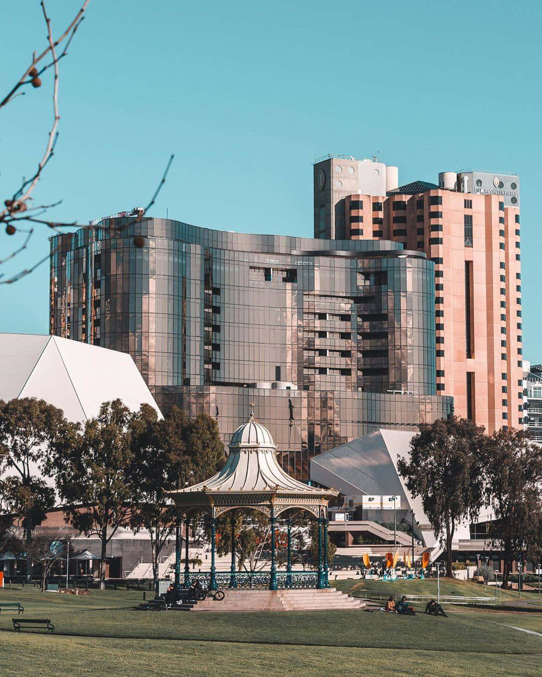 Adelaide Festival Centre, park view, ornate gazebo, HD Phone Wallpaper