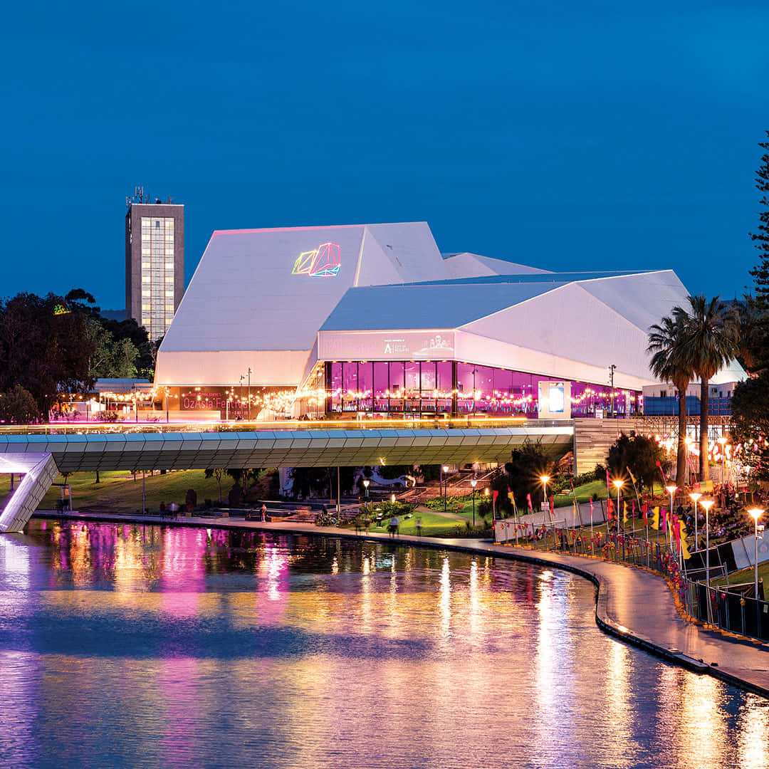 Adelaide Festival Centre, night view, white building, SD Desktop Wallpaper