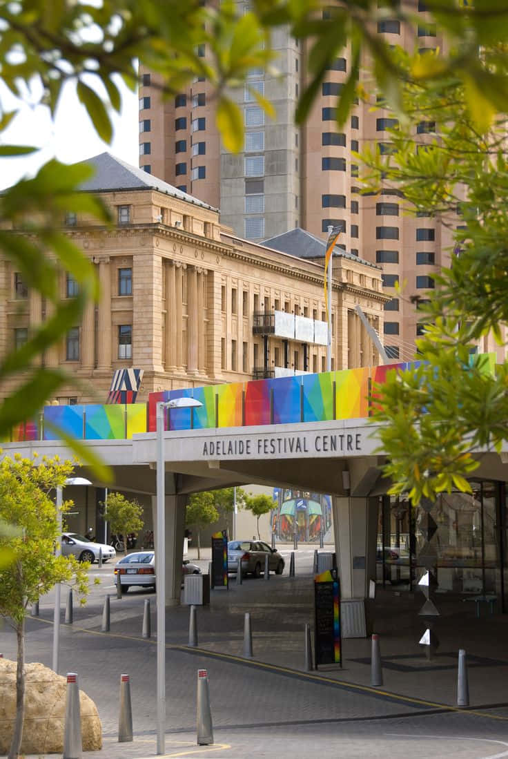 Adelaide Festival Centre, rainbow banners, sunlight, SD Phone Wallpaper