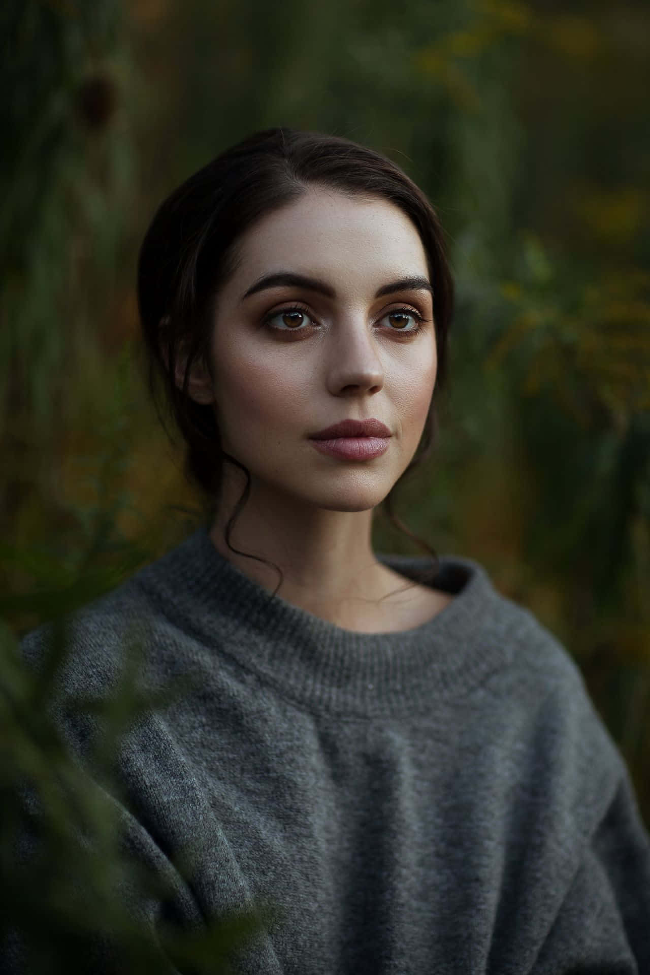 Adelaide Kane, autumn foliage, gray sweater, Full HD Phone Wallpaper