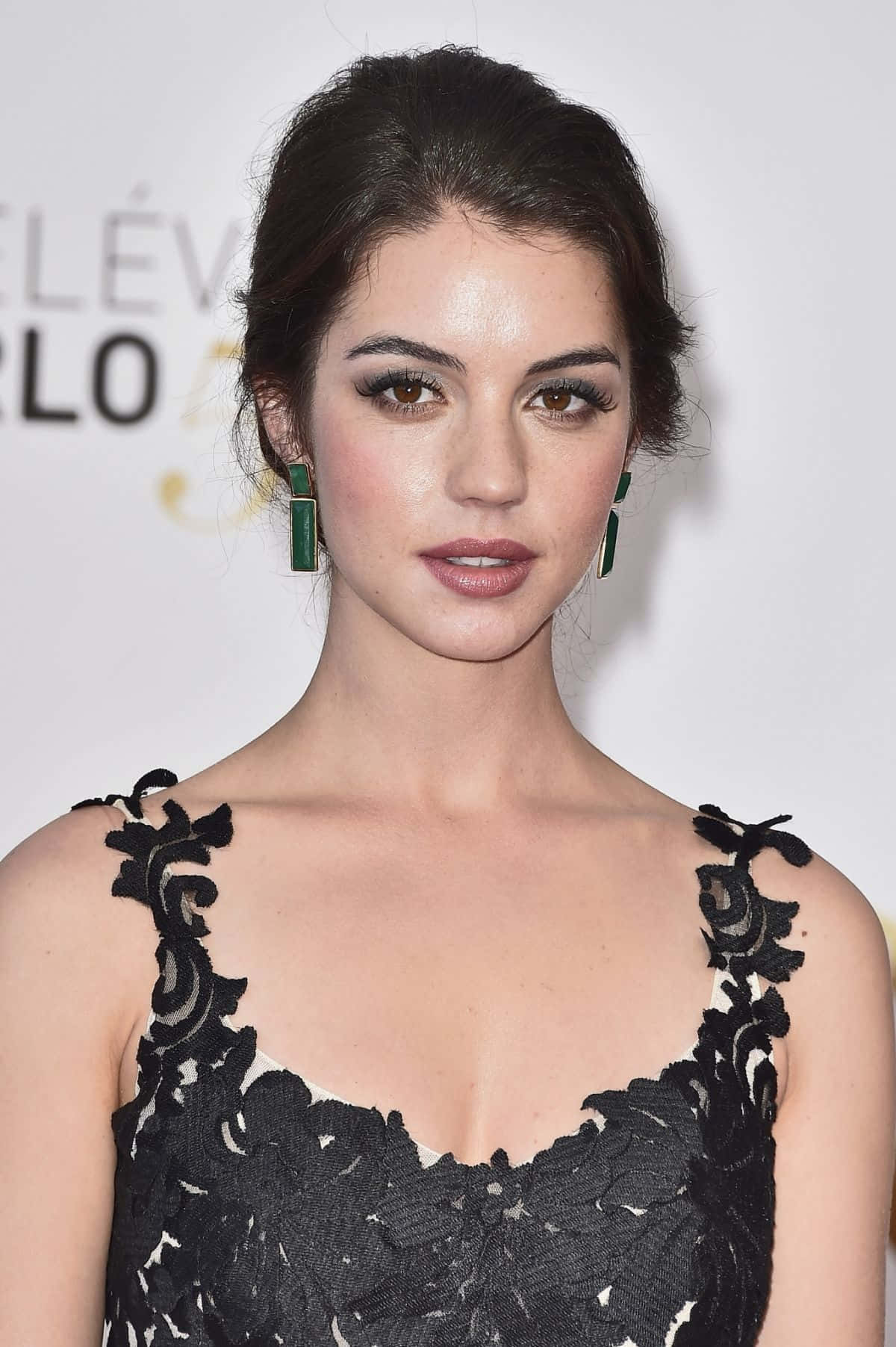 Adelaide Kane, black lace dress, dark hair, HD Phone Wallpaper