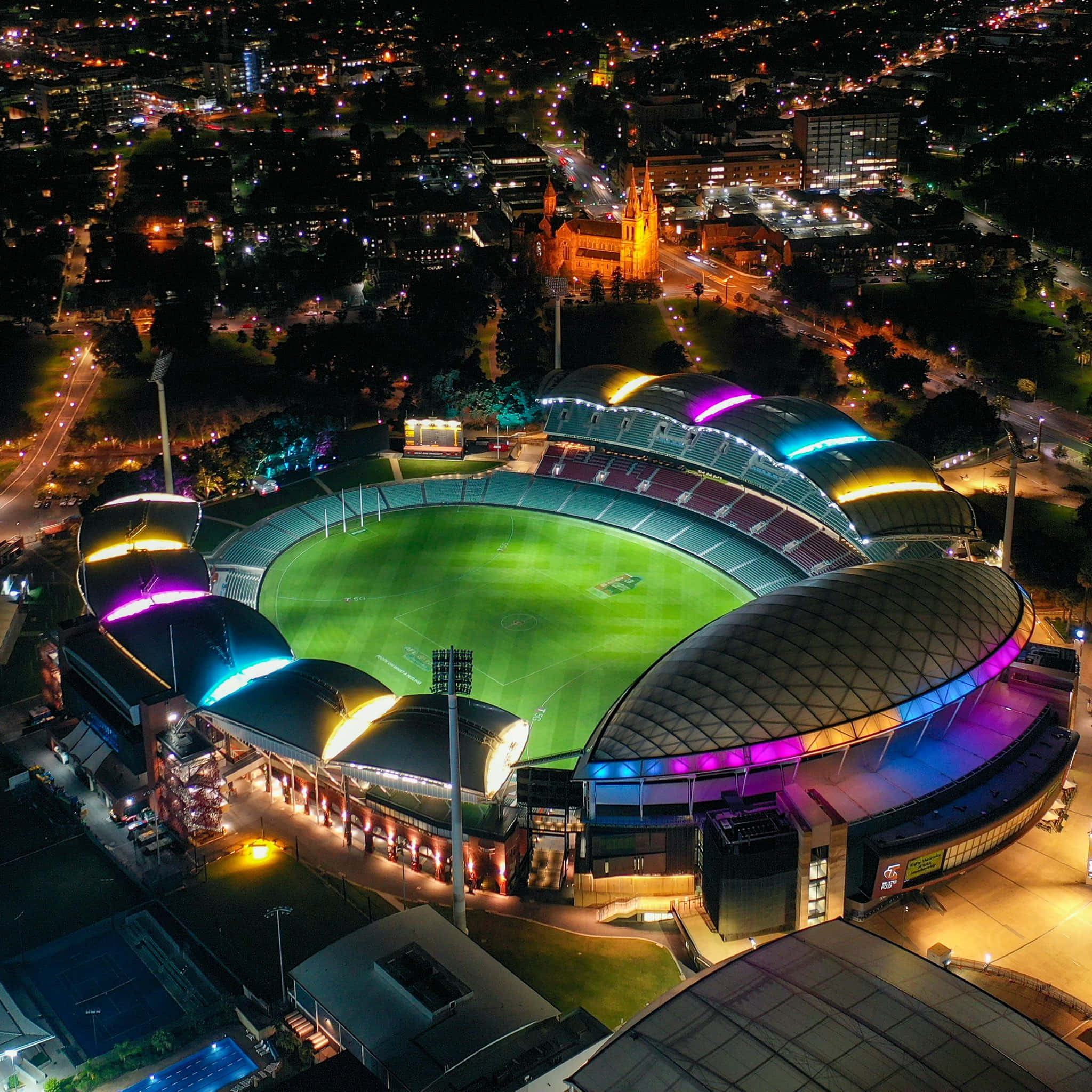 Adelaide Oval, night, aerial view, Full HD Desktop Wallpaper