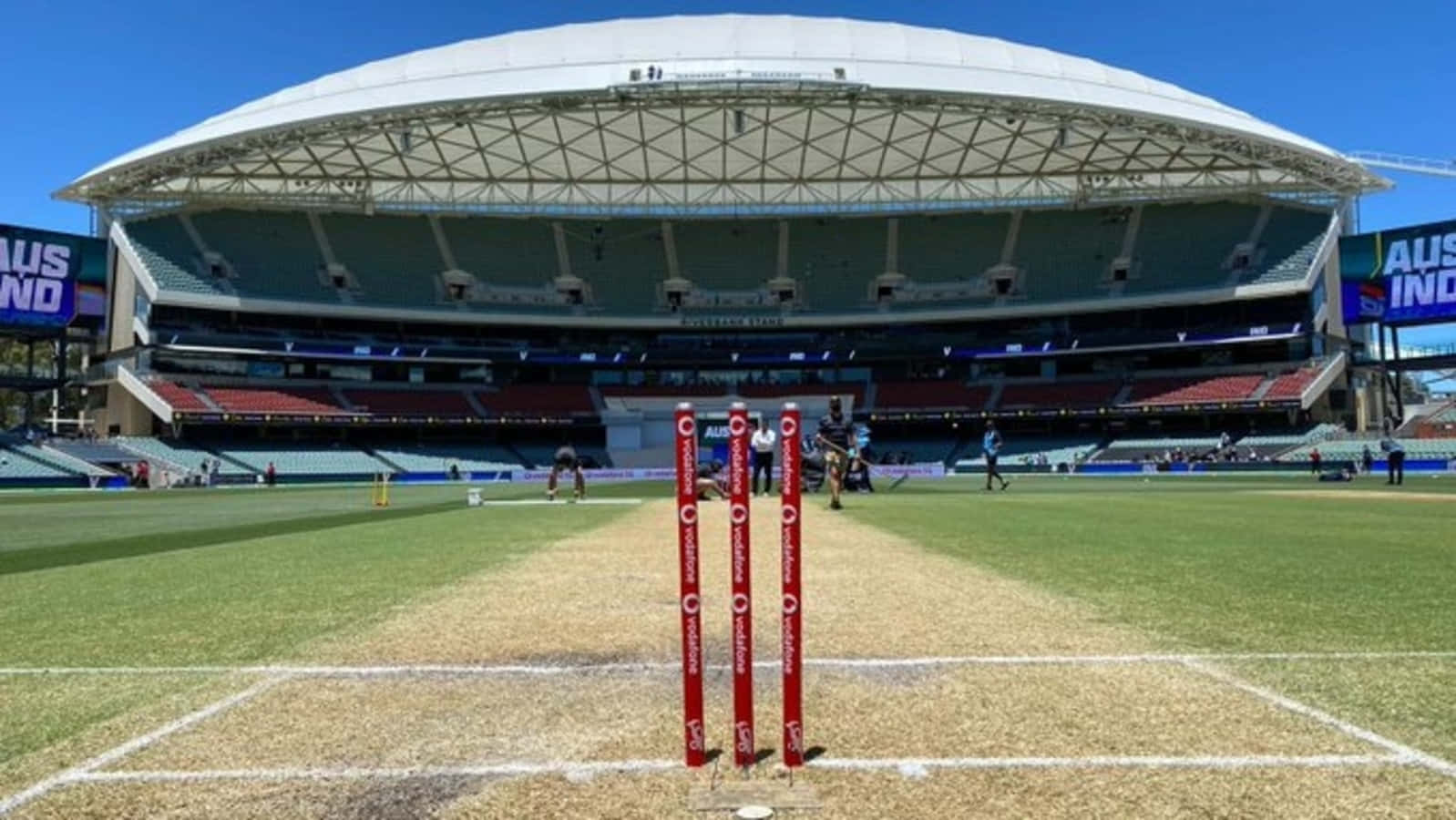 Adelaide Oval, cricket pitch, red stumps, HD Desktop Wallpaper