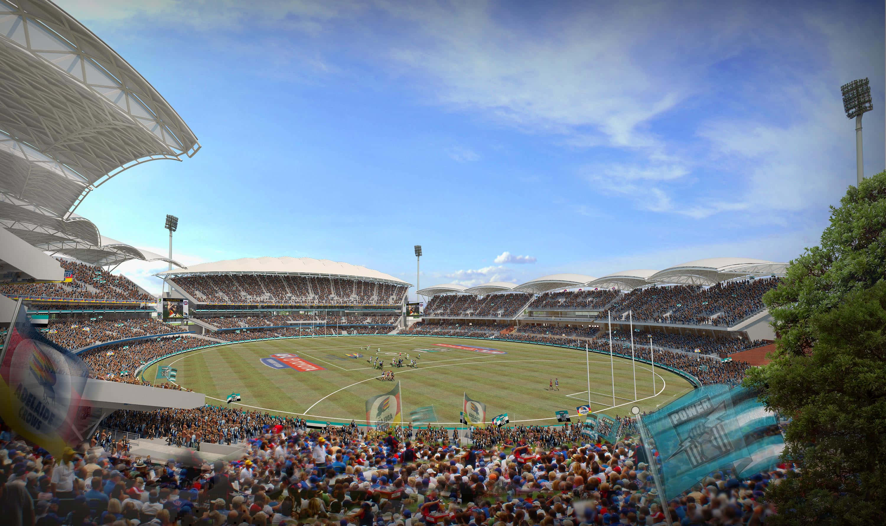 Adelaide Oval, rugby stadium, bright blue sky, 2K Desktop Wallpaper