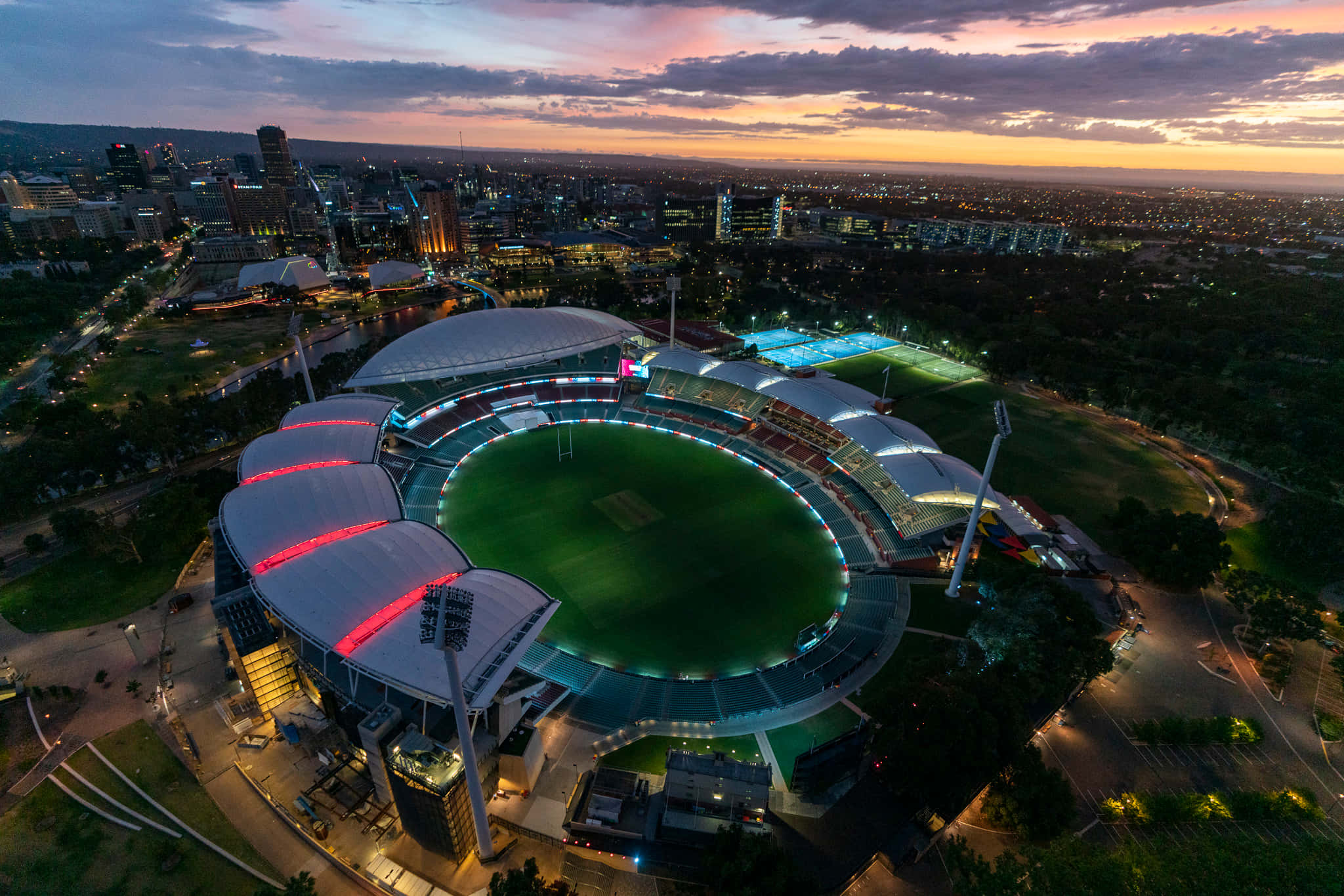 Adelaide Oval, twilight, aerial view, Full HD Desktop Wallpaper