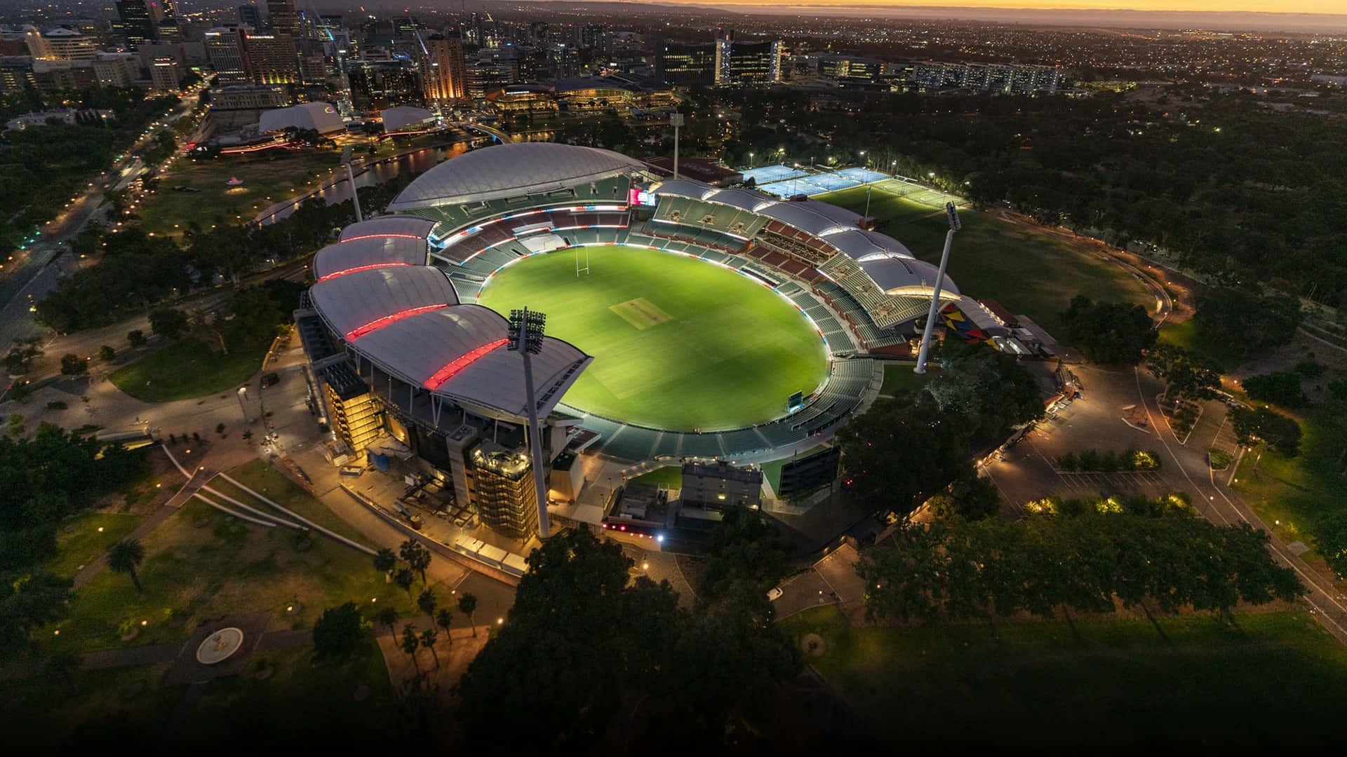Adelaide Oval, twilight, aerial view, Full HD Desktop Wallpaper