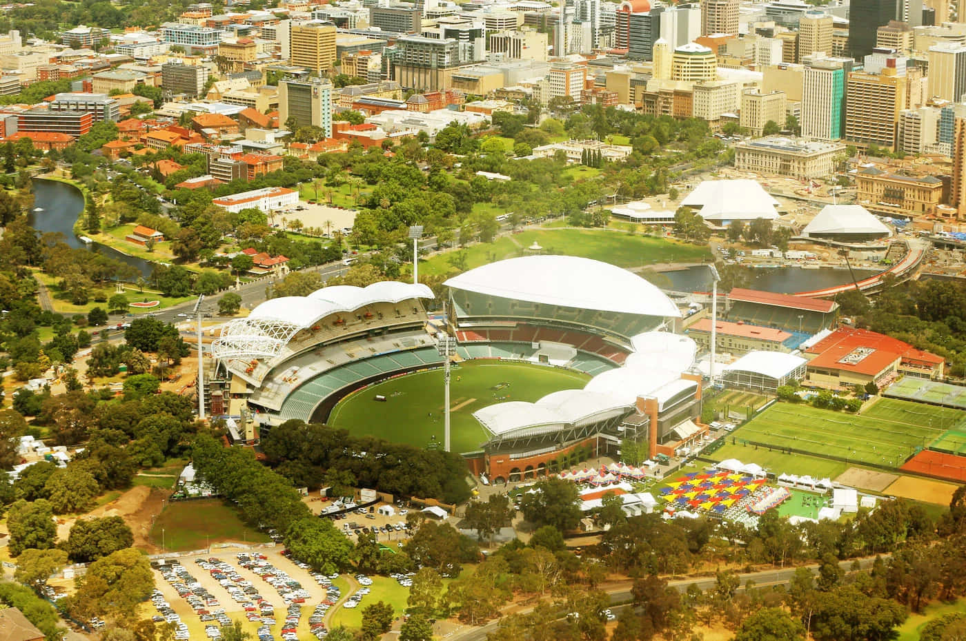 Adelaide Oval, aerial view, white roof, HD Desktop Wallpaper