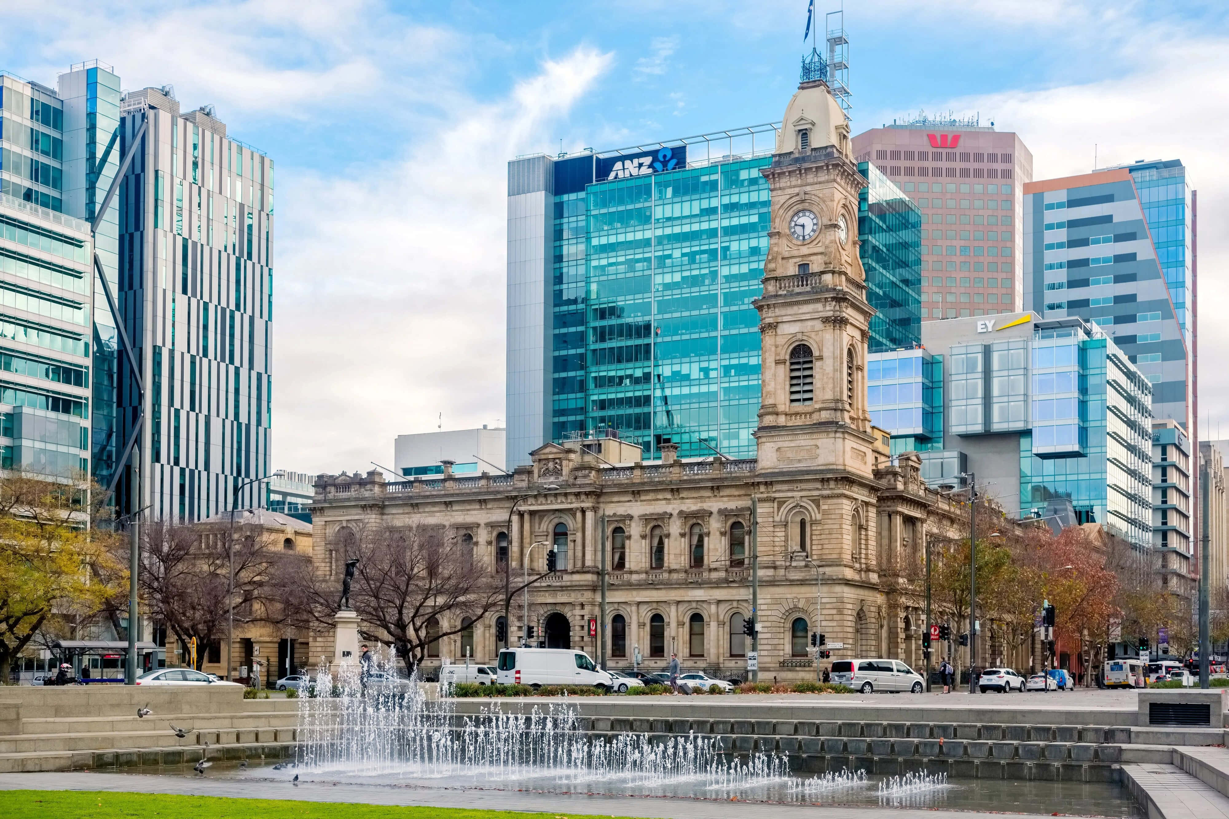Adelaide Victoria Square, historic clock tower, modern city square, 4K Desktop Wallpaper