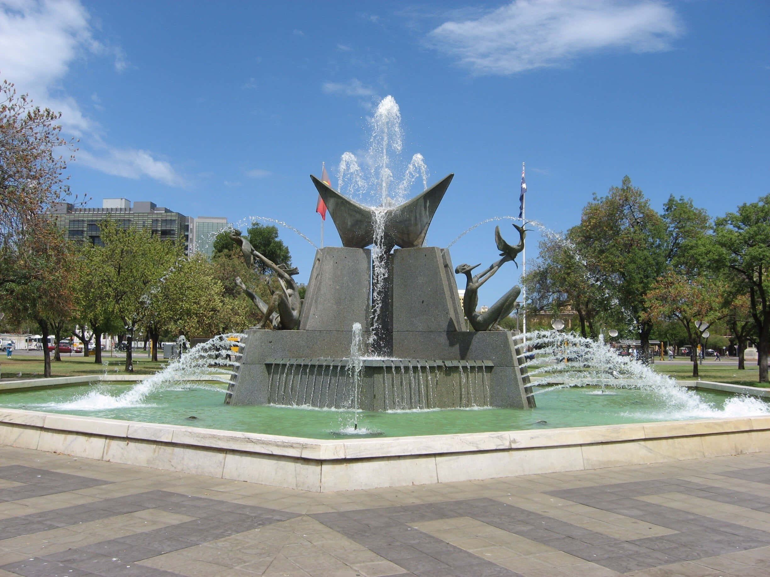 Adelaide Victoria Square, fountain, stone fountain, Full HD Desktop Wallpaper