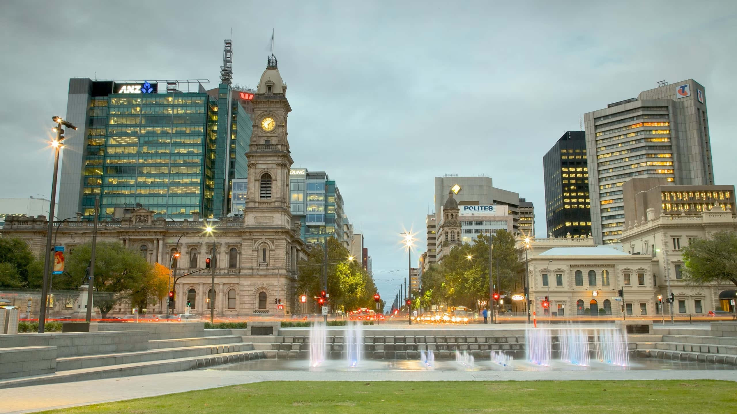 Adelaide Victoria Square, dusk view, historic clock tower, 2K Desktop Wallpaper