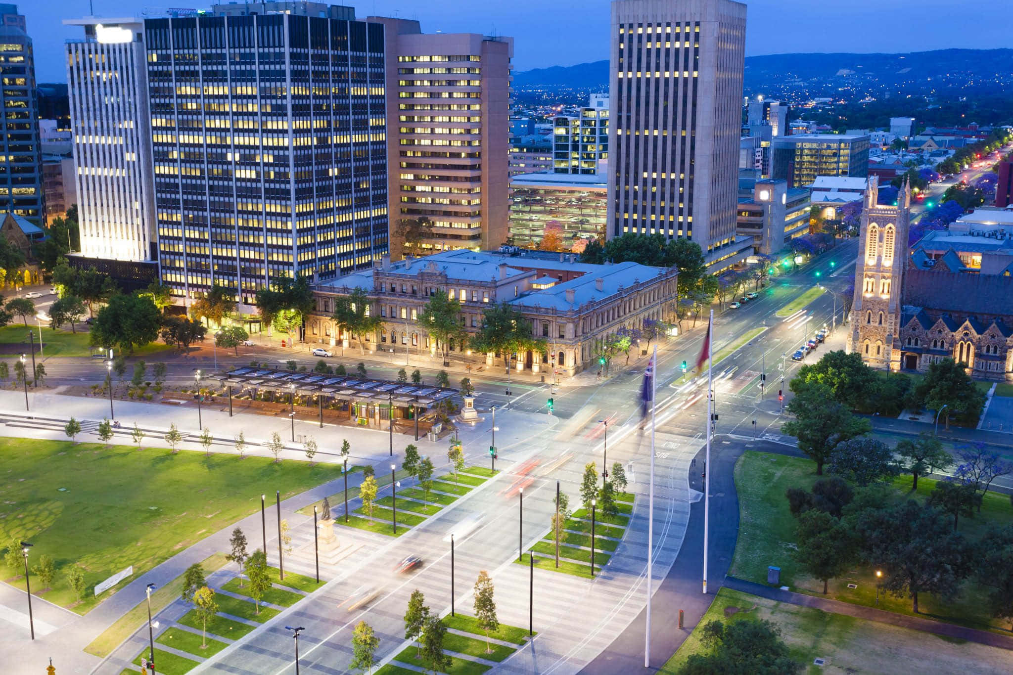 Adelaide Victoria Square, twilight, aerial view, Full HD Desktop Wallpaper