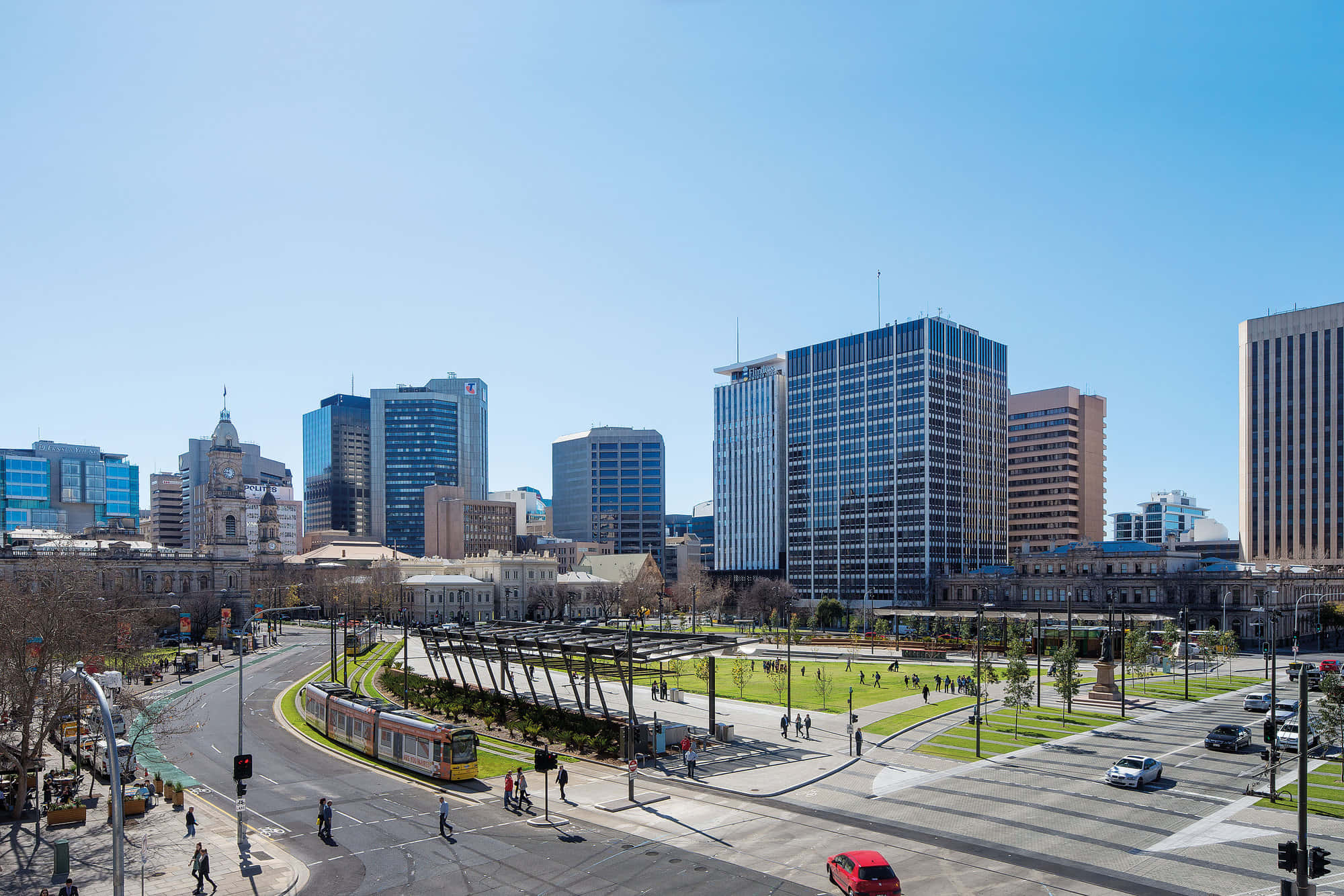 Adelaide Victoria Square, daytime, glass skyscrapers, Full HD Desktop Wallpaper