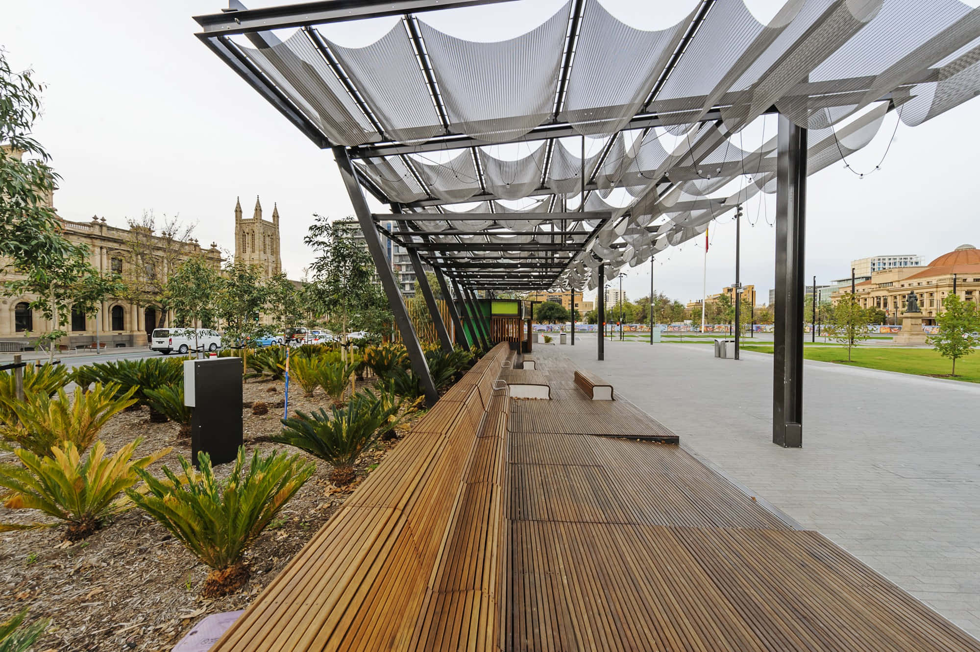 Adelaide Victoria Square, urban park, modern wooden walkway, Full HD Desktop Wallpaper