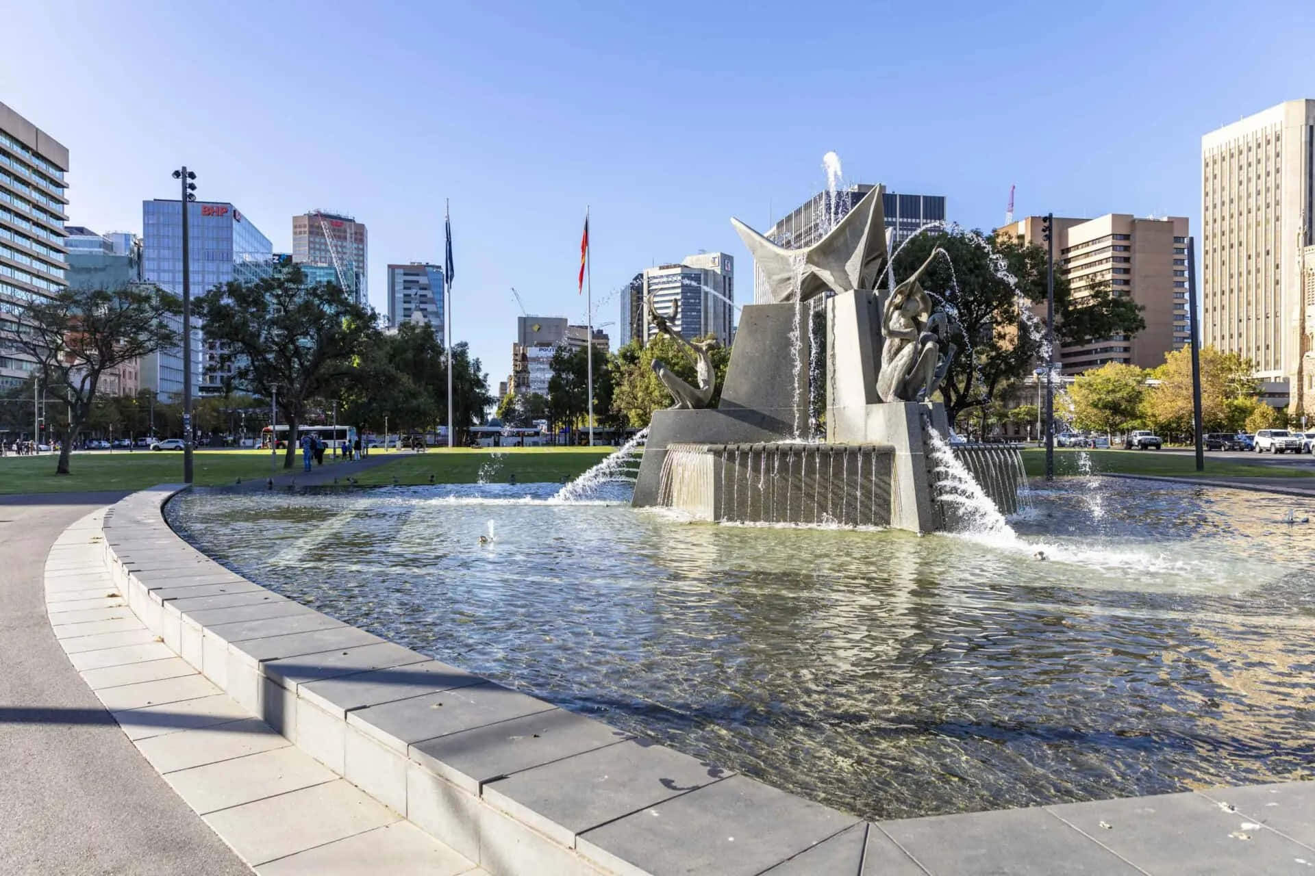 Adelaide Victoria Square, fountain, modern stone fountain, Full HD Desktop Wallpaper