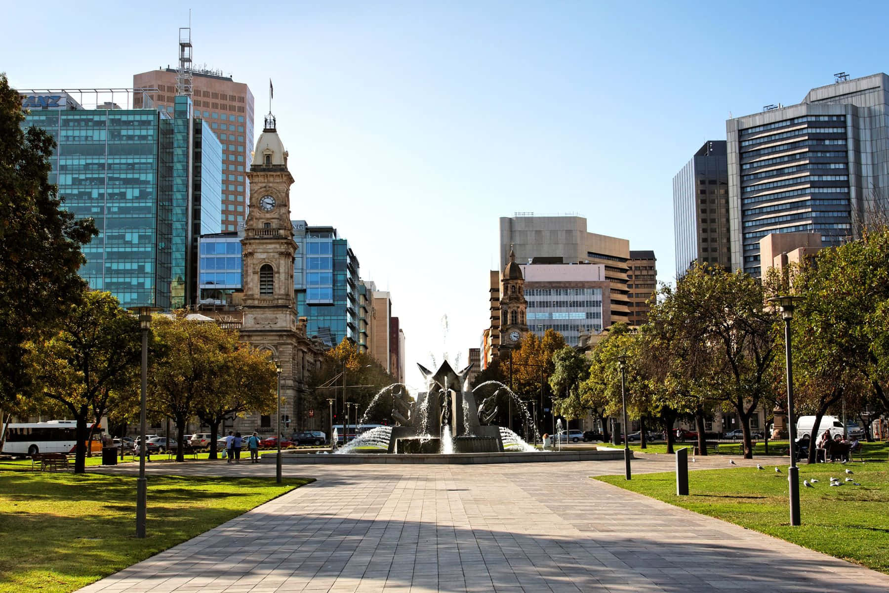 Adelaide Victoria Square, fountain, sculpted horses, HD Desktop Wallpaper