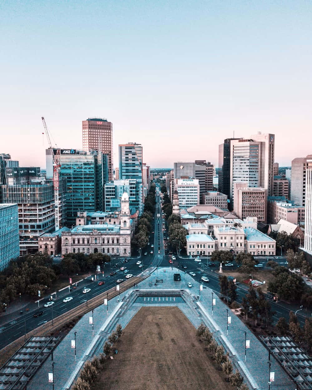 Adelaide Victoria Square, aerial view, dusk, SD Phone Wallpaper