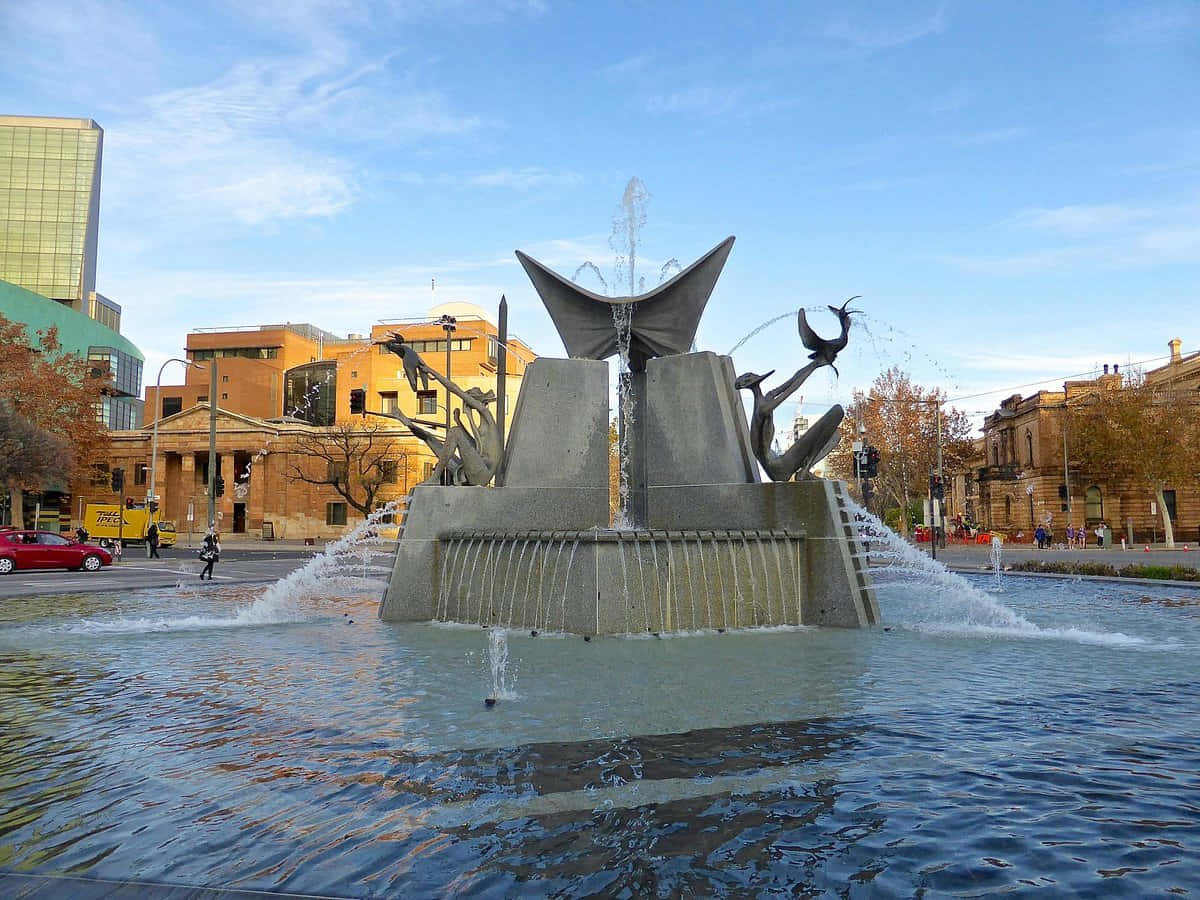 Adelaide Victoria Square, fountain, sculpted metal birds, SD Desktop Wallpaper