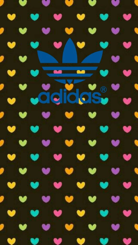 colorful hearts, blue Adidas logo, dark background, SD Phone Wallpaper