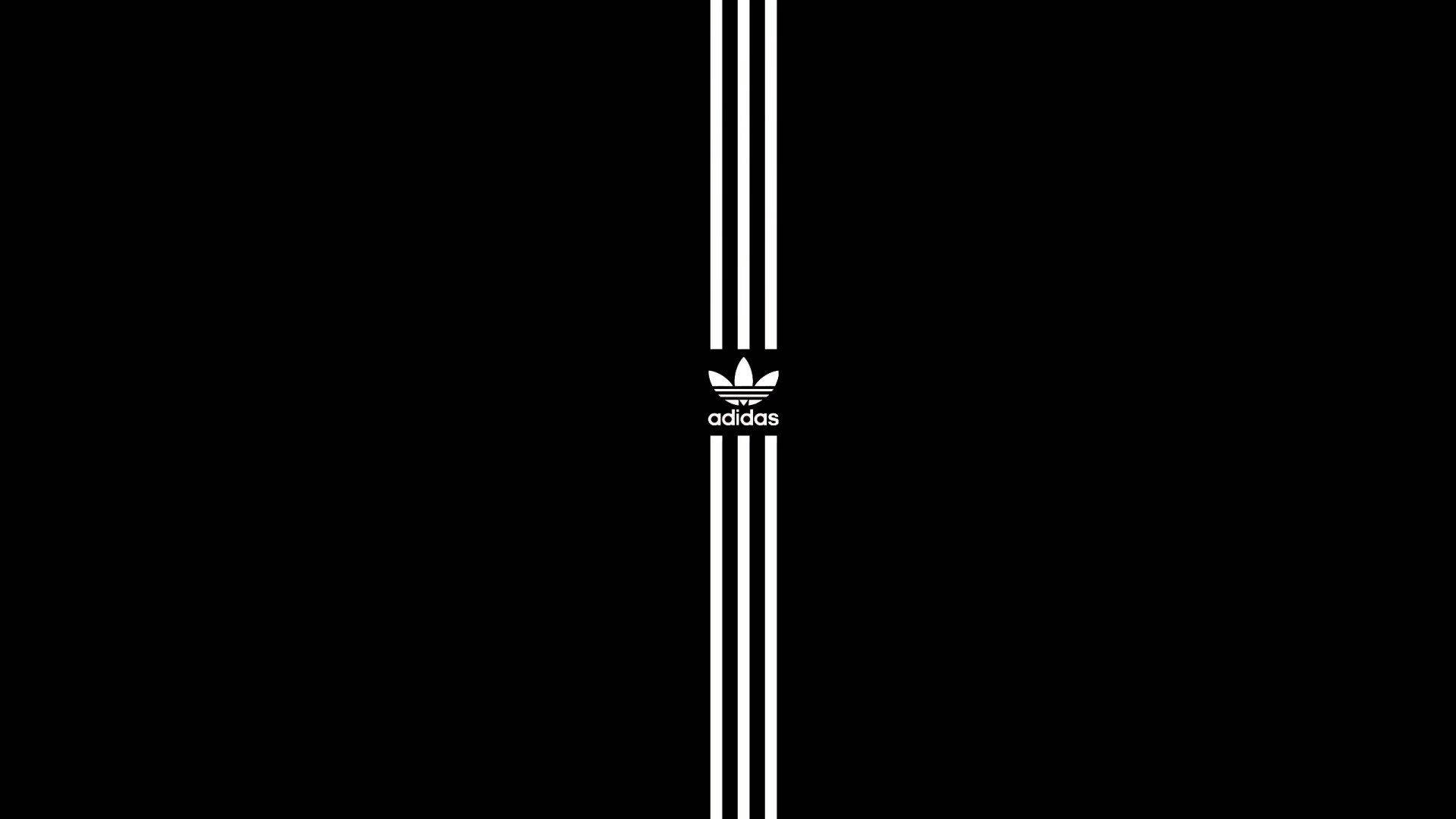 adidas, stripes logo, black background, Full HD Desktop Wallpaper