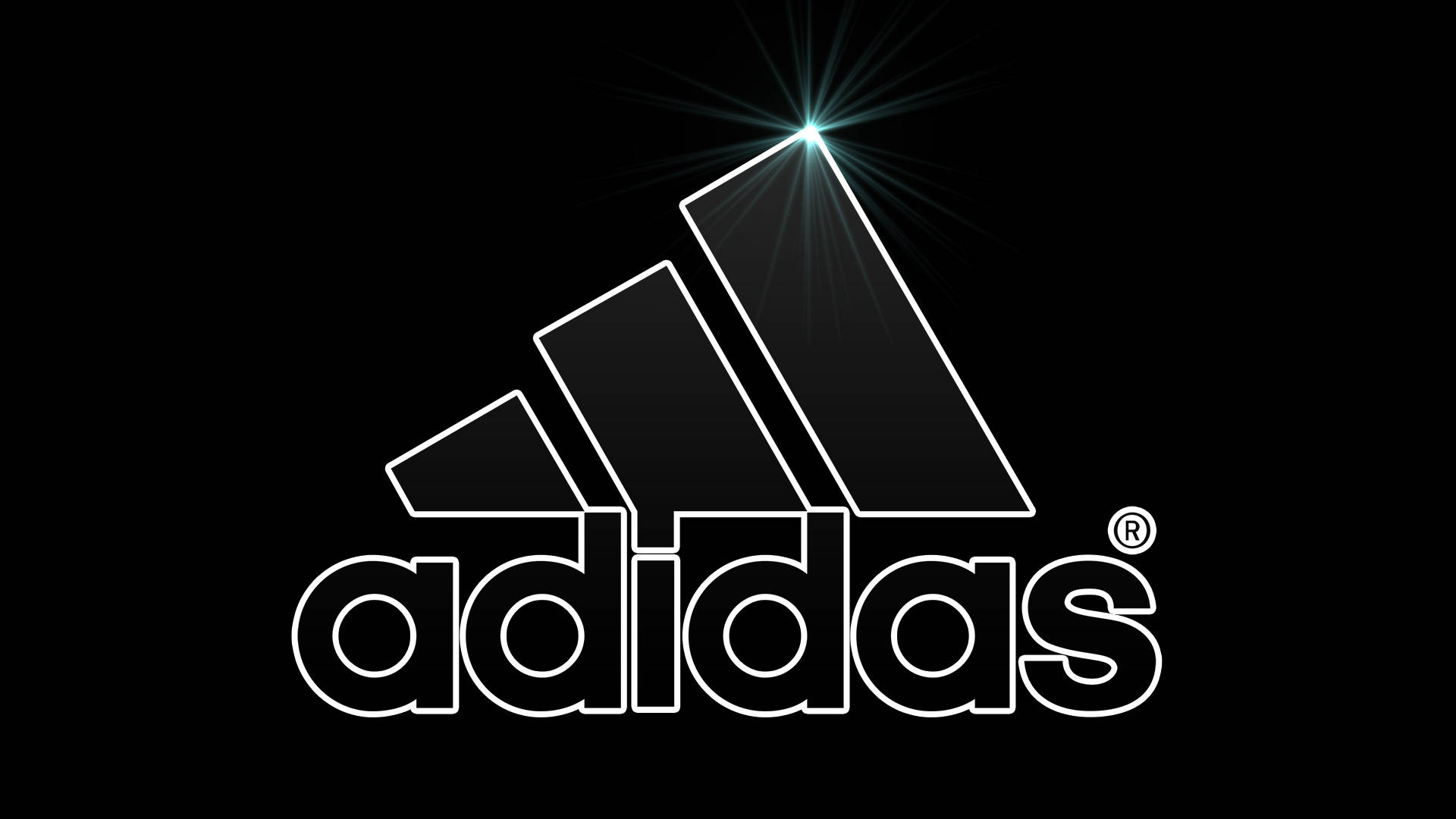 Adidas logo, starburst effect, black background, Full HD Desktop Wallpaper
