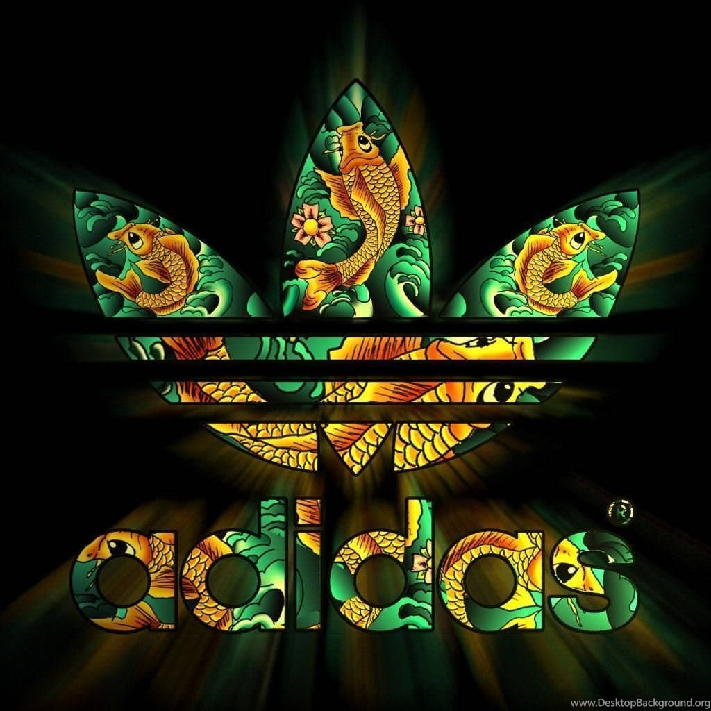 Adidas logo, stained glass, golden koi fish, SD Desktop Wallpaper