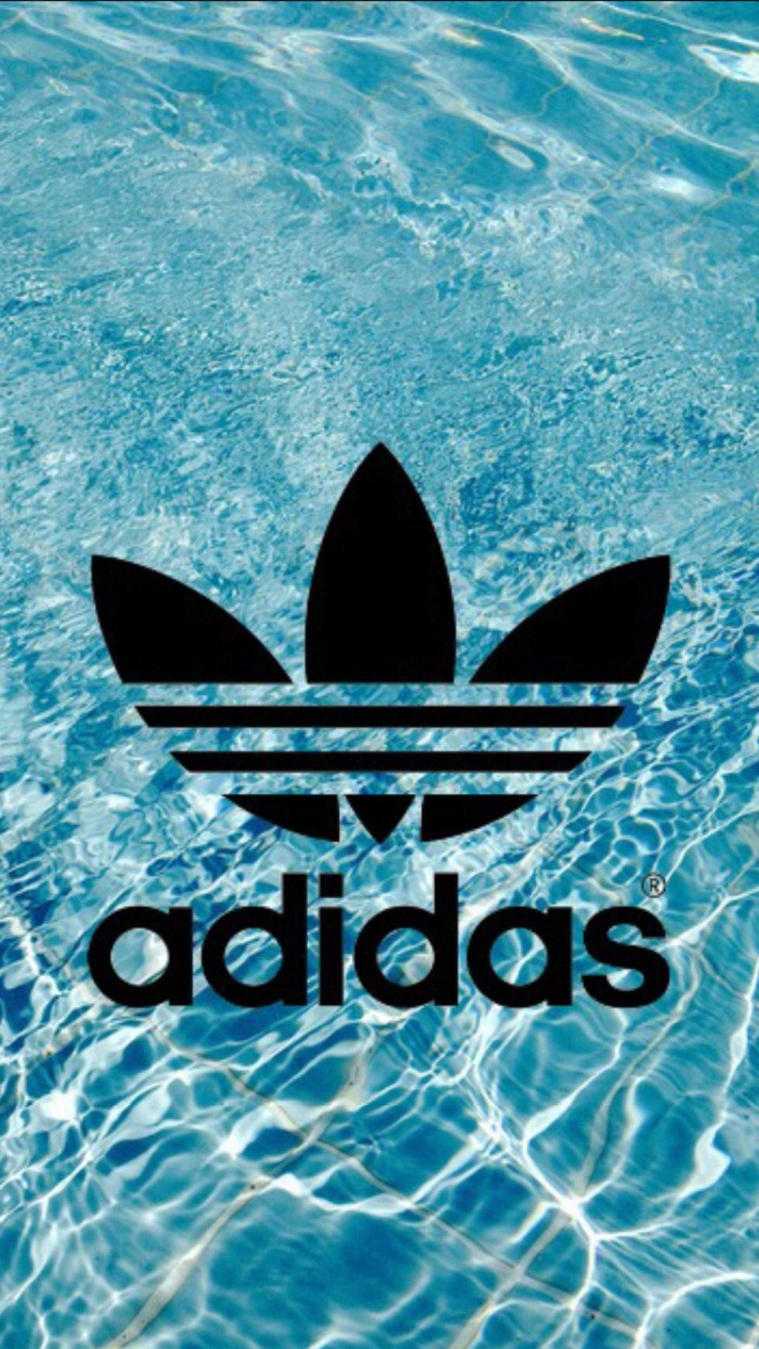 Adidas, black Adidas logo, rippling turquoise pool water, Full HD Phone Wallpaper