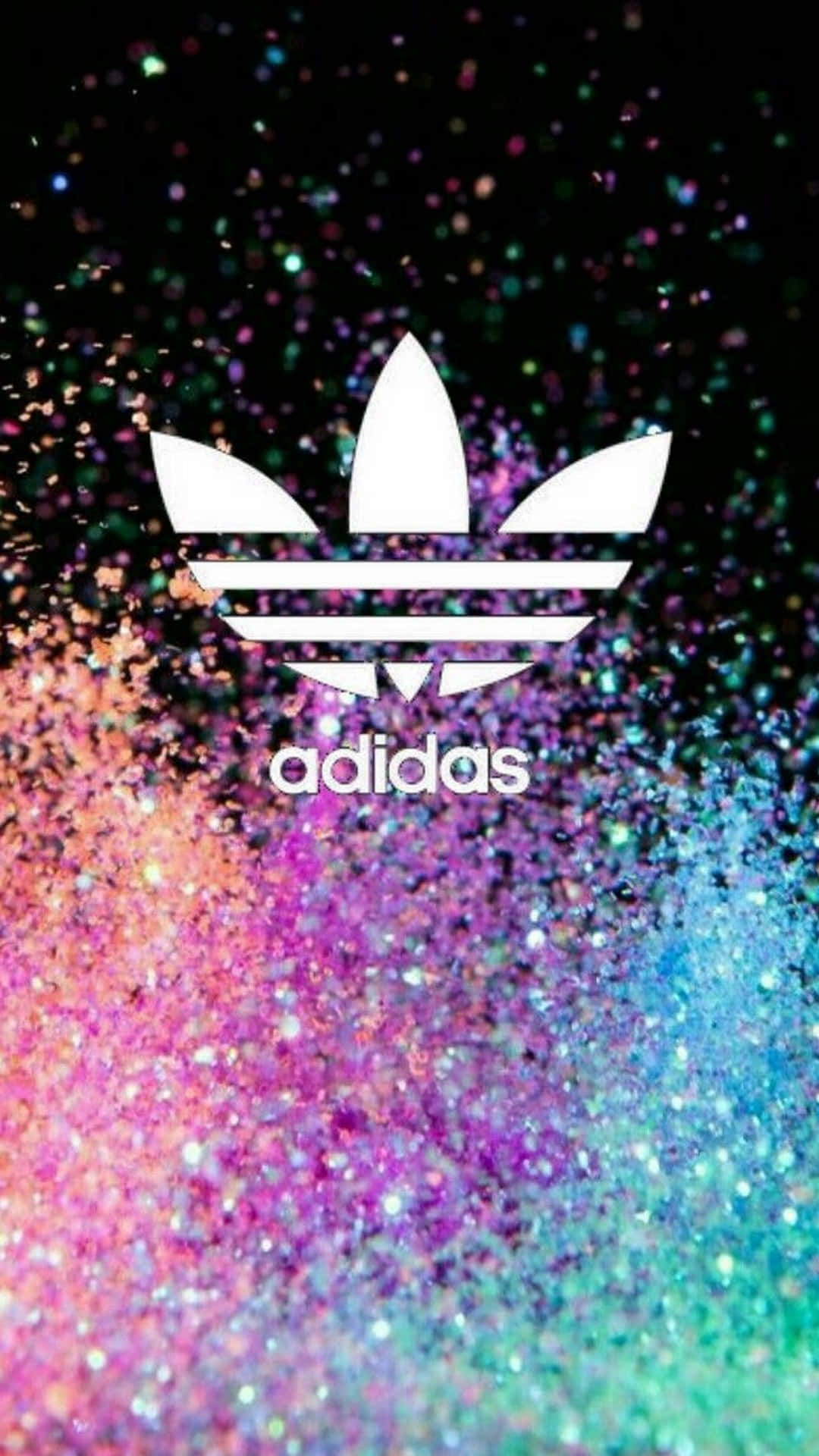 Adidas, white Adidas logo, vibrant glittery background, Full HD Phone Wallpaper