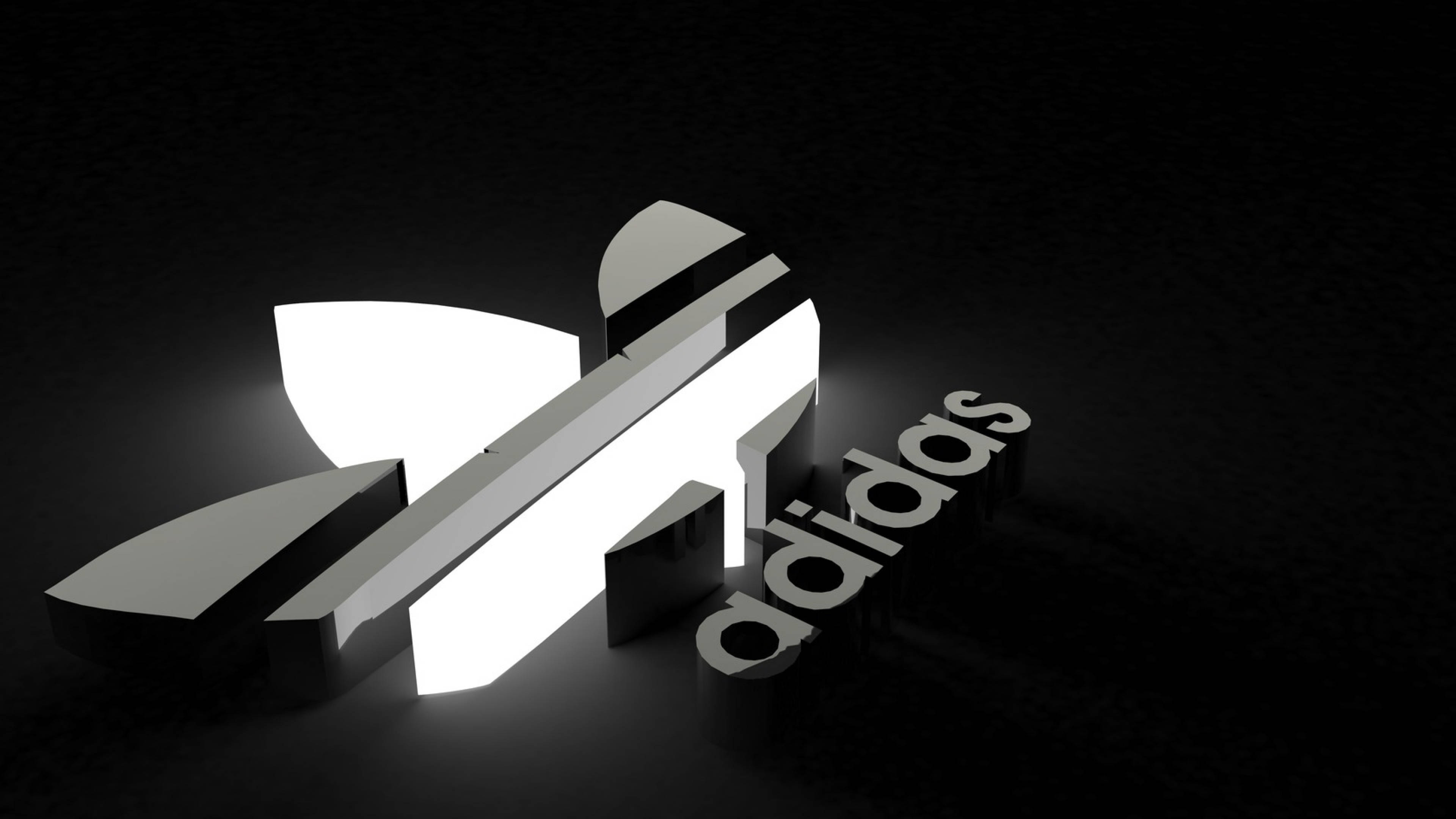 Adidas, 3D silver, glowing white, 4K Desktop Wallpaper