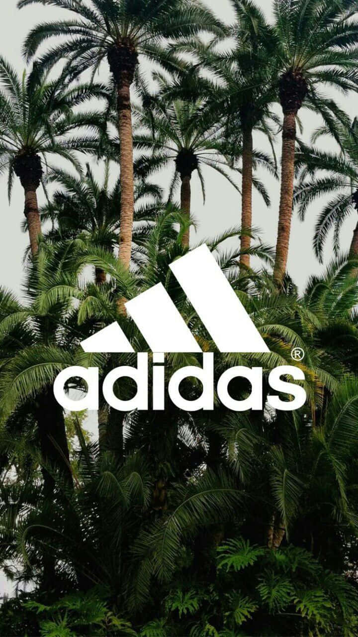 Adidas, white Adidas logo, lush green palm trees, HD Phone Wallpaper