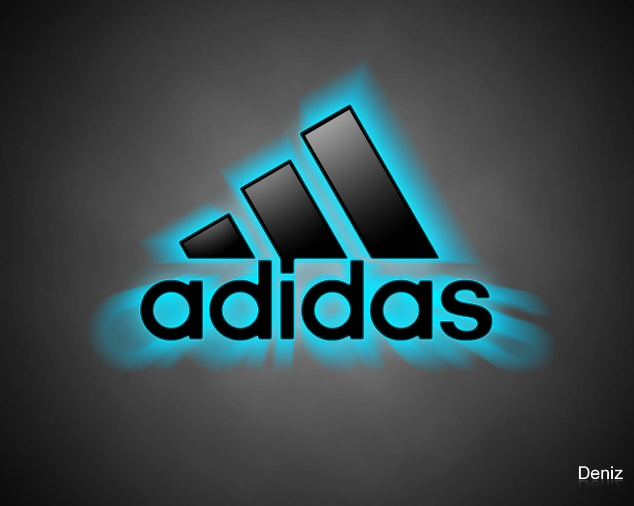 Adidas logo, electric blue, dark gray background, HD Desktop Wallpaper