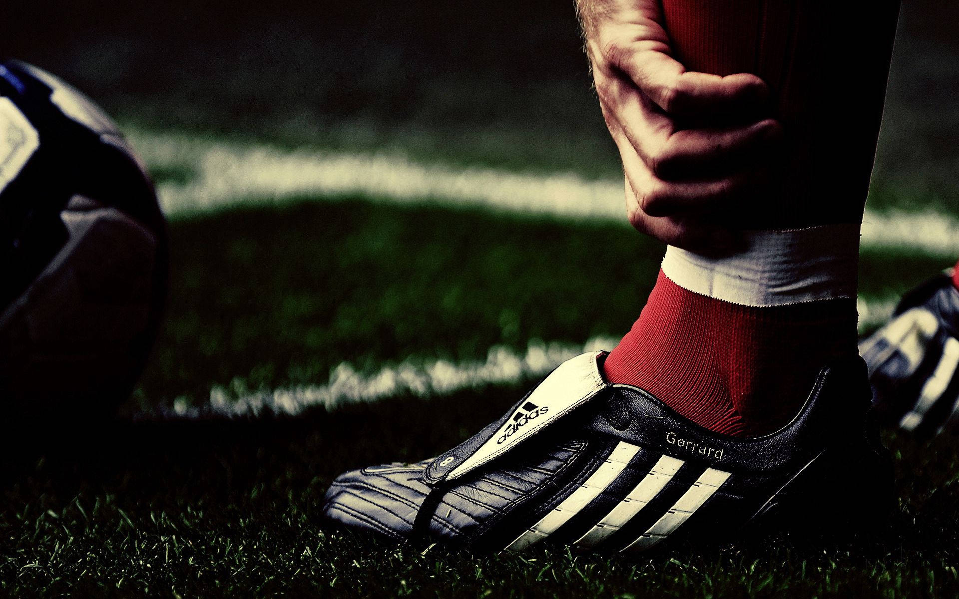 Adidas, soccer player, black and white Adidas boot, Full HD Desktop Wallpaper