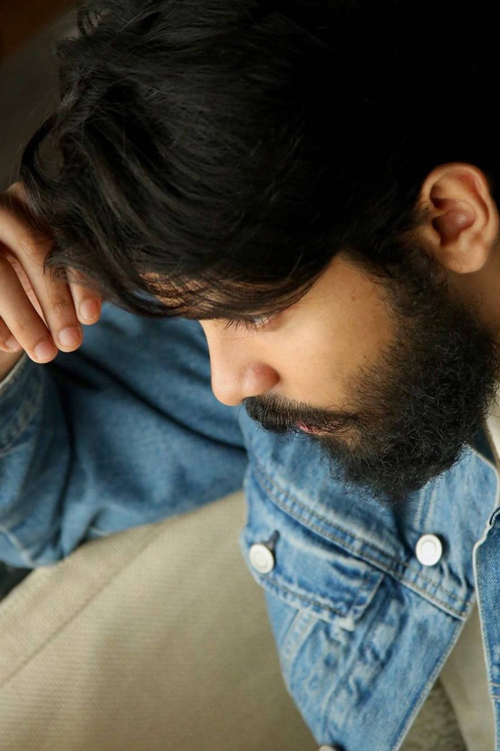 Adithya Varma, vintage denim jacket, dark hair, HD Phone Wallpaper