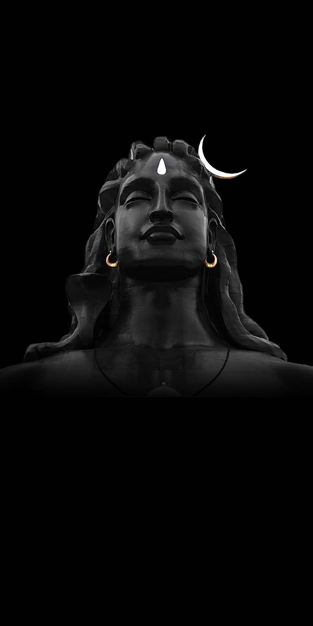 Adiyogi Shiva, black statue, crescent moon, Full HD Phone Wallpaper