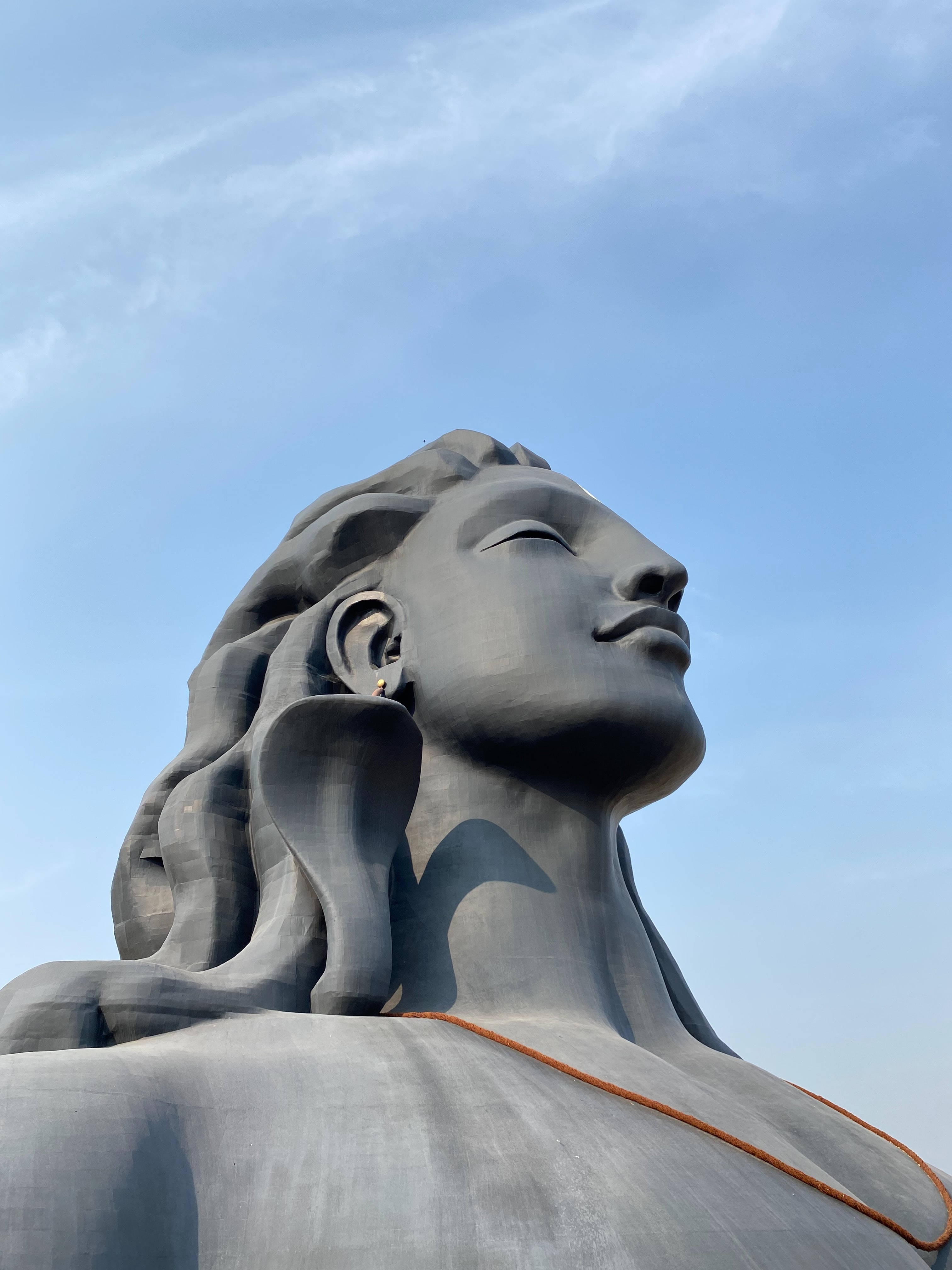 Adiyogi Shiva, stone statue, closed eyes, 4K Phone Wallpaper