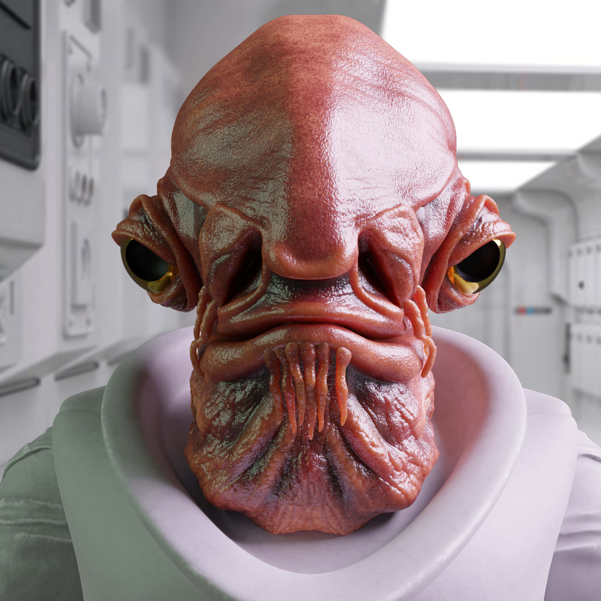 Admiral Ackbar, red-skinned alien, large golden eyes, Full HD Desktop Wallpaper