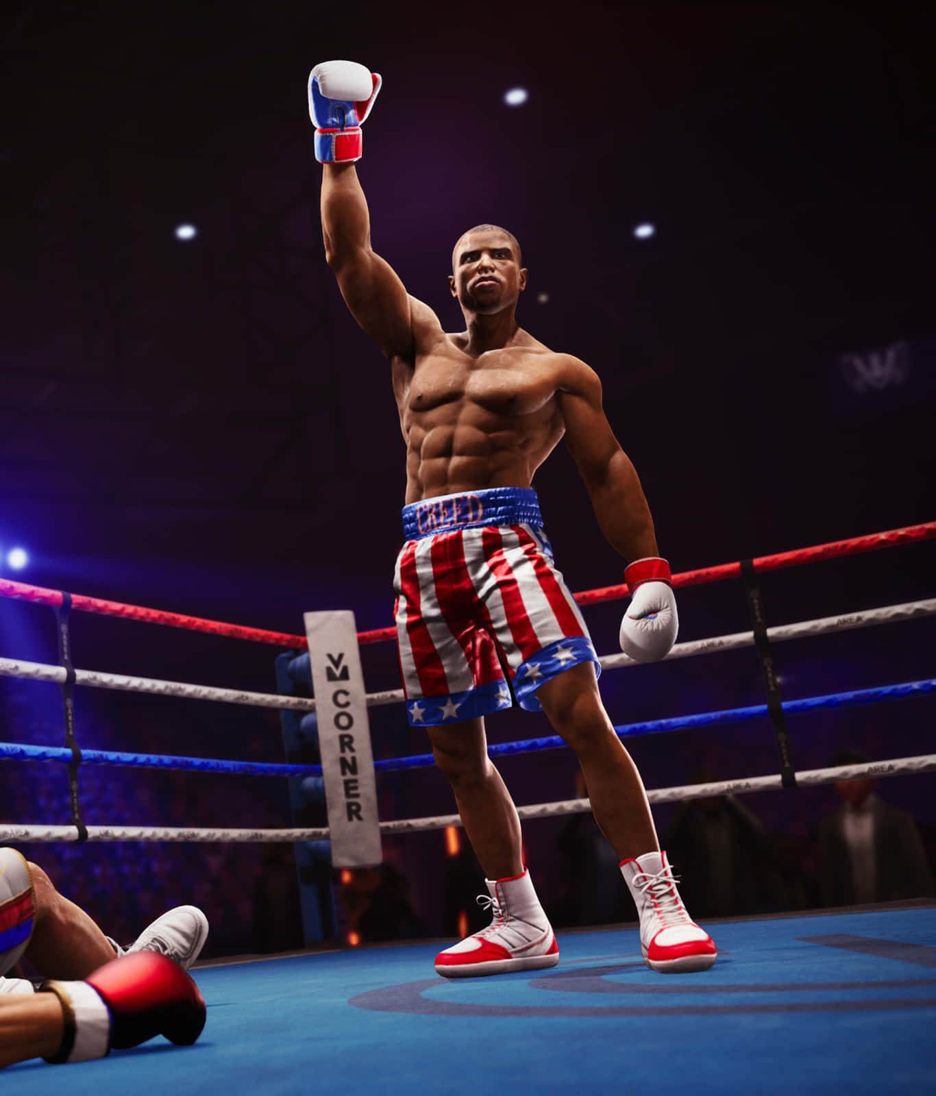 Adonis Creed, red white and blue striped shorts, boxing ring, HD Phone Wallpaper