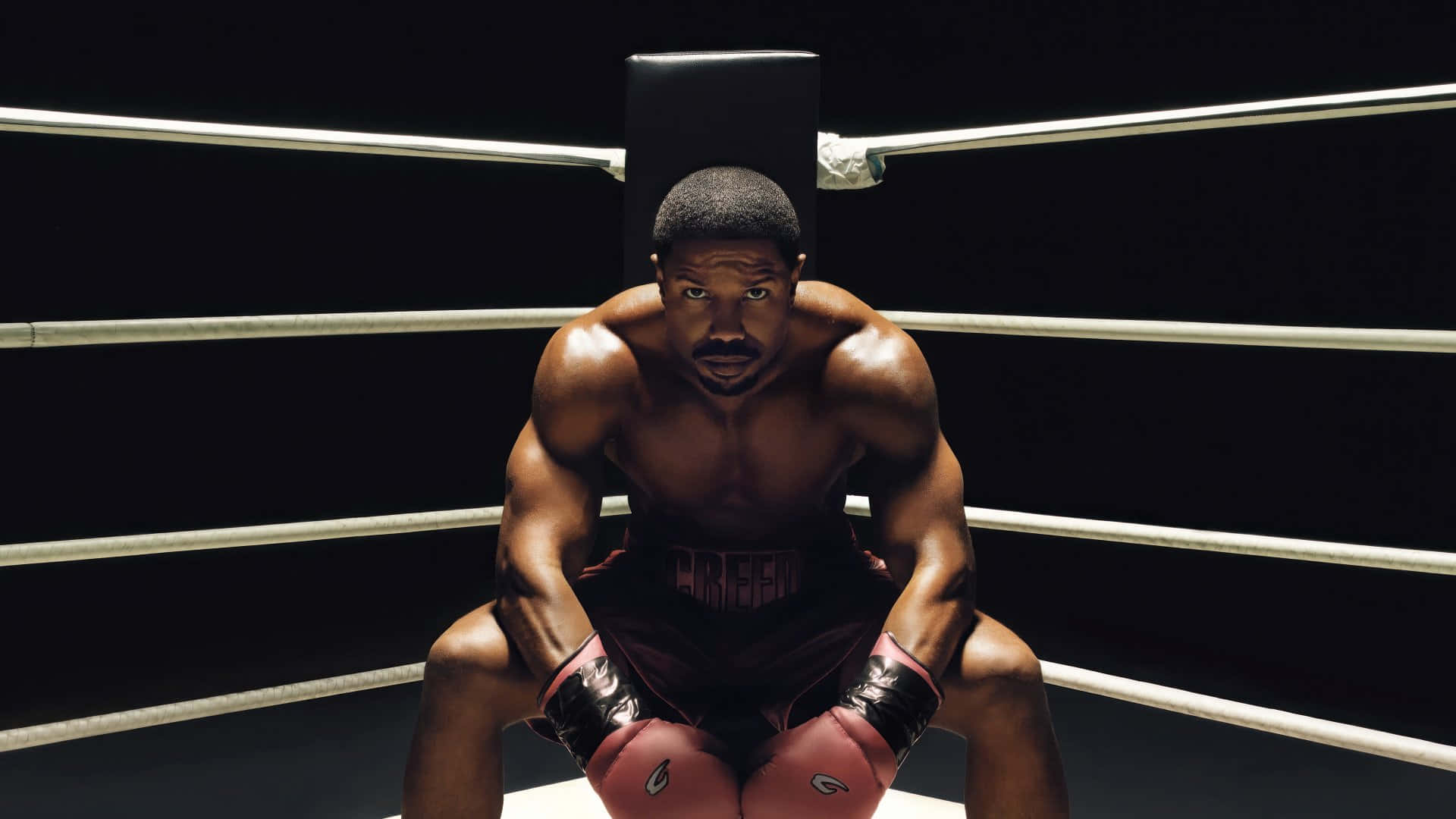 Adonis Creed, boxing ring, red trunks, Full HD Desktop Wallpaper