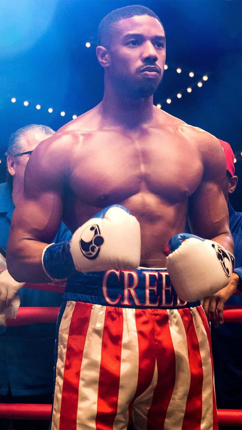Adonis Creed, boxing ring, red white striped trunks, HD Phone Wallpaper