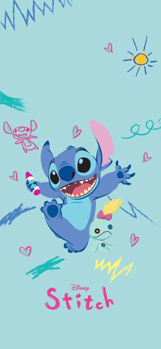 Stitch, blue alien, hearts, SD Phone Wallpaper