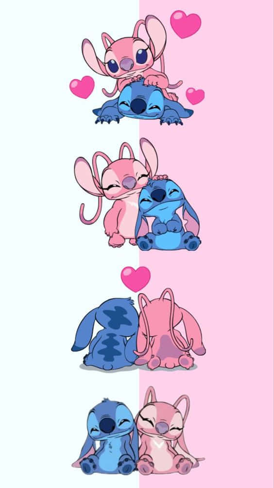 Adorable Stitch, pink, blue, SD Phone Wallpaper