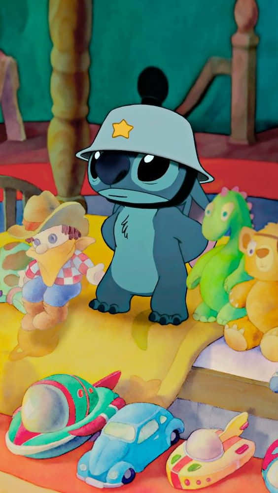 Stitch, police hat, colorful toys, SD Phone Wallpaper