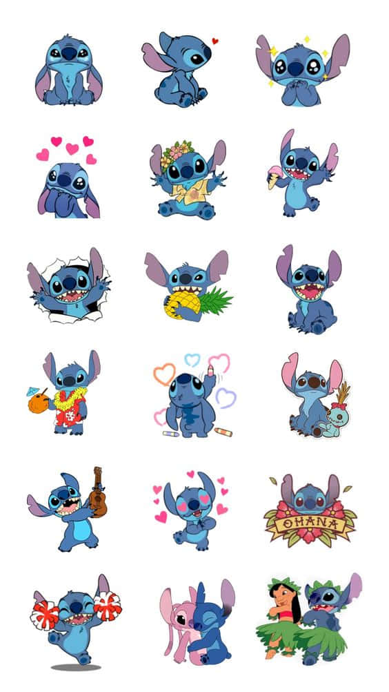 Stitch, blue alien, cute bows, SD Phone Wallpaper
