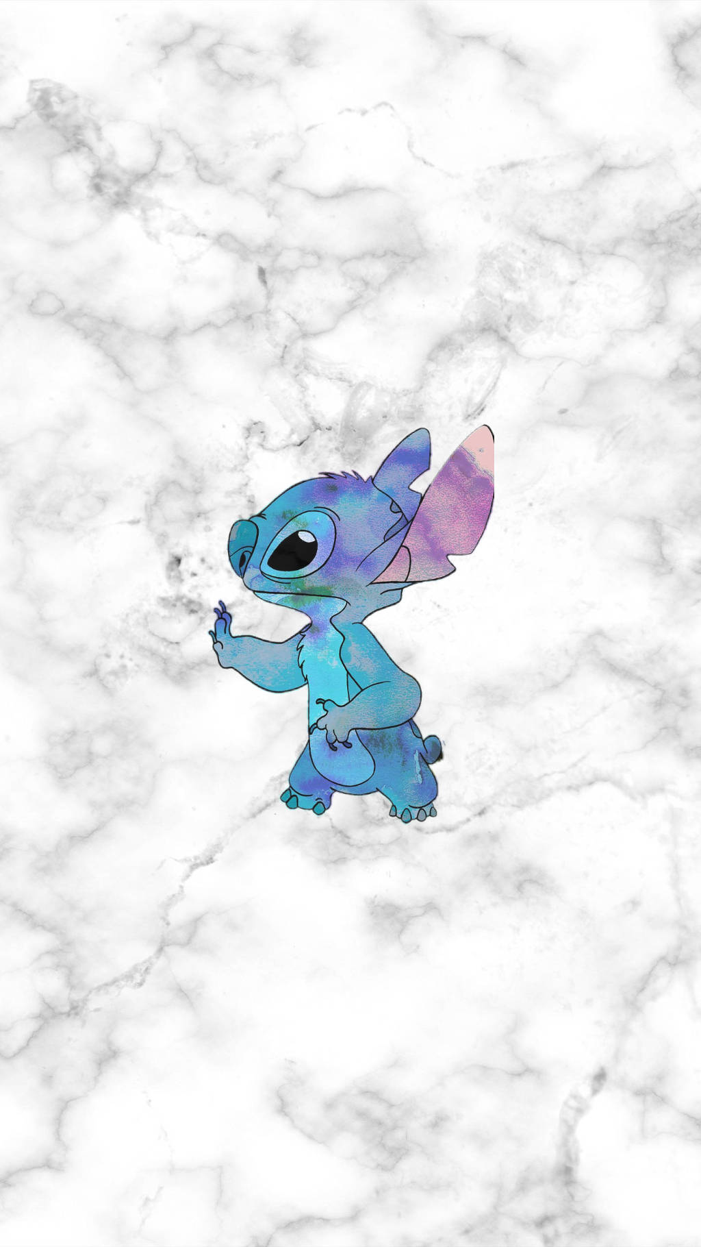 Stitch, watercolor-style, white marble background, HD Phone Wallpaper