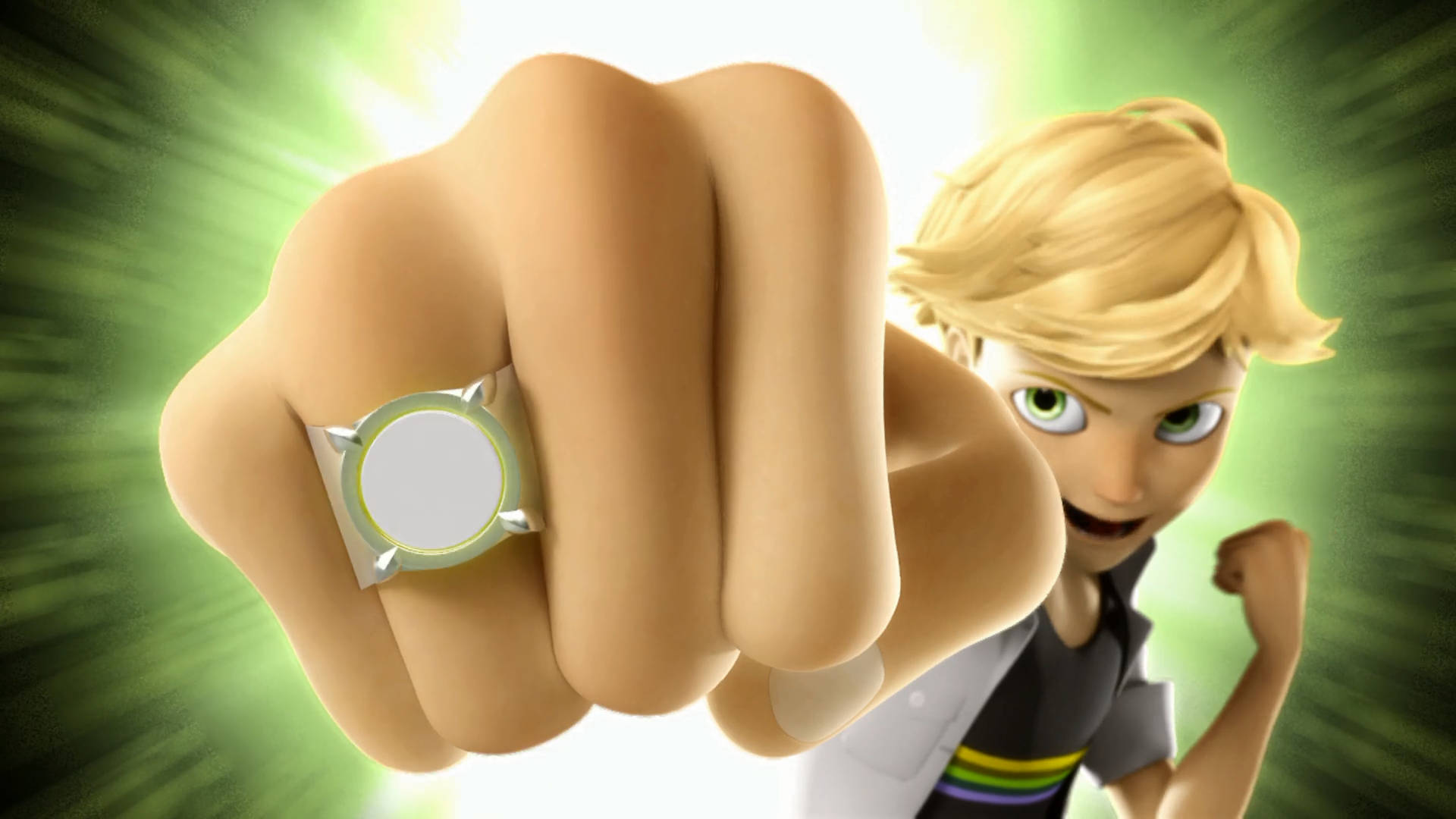 Adrien Agreste, glowing green ring, blonde hair, Full HD Desktop Wallpaper