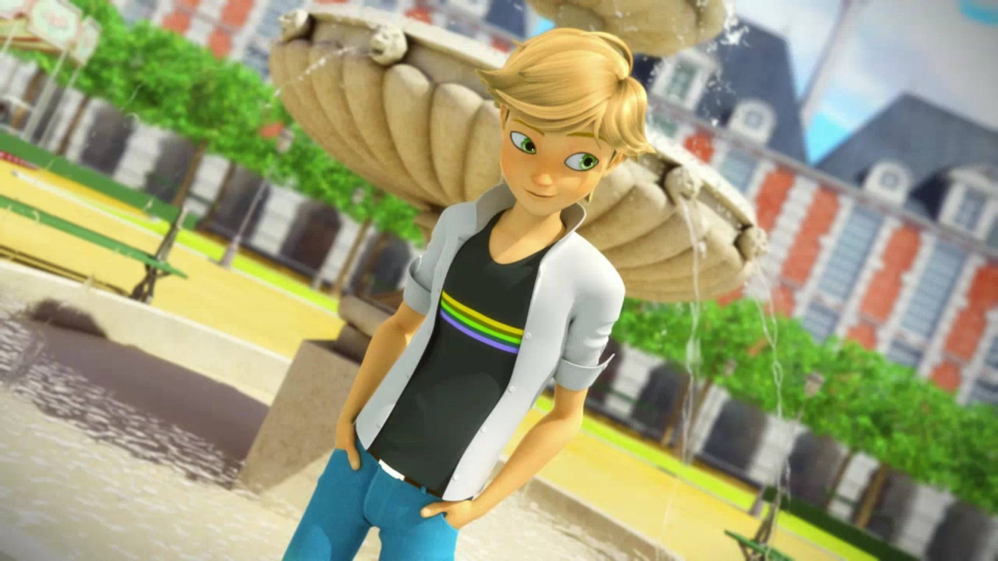 Adrien Agreste, blonde animated boy, grey jacket, Full HD Desktop Wallpaper