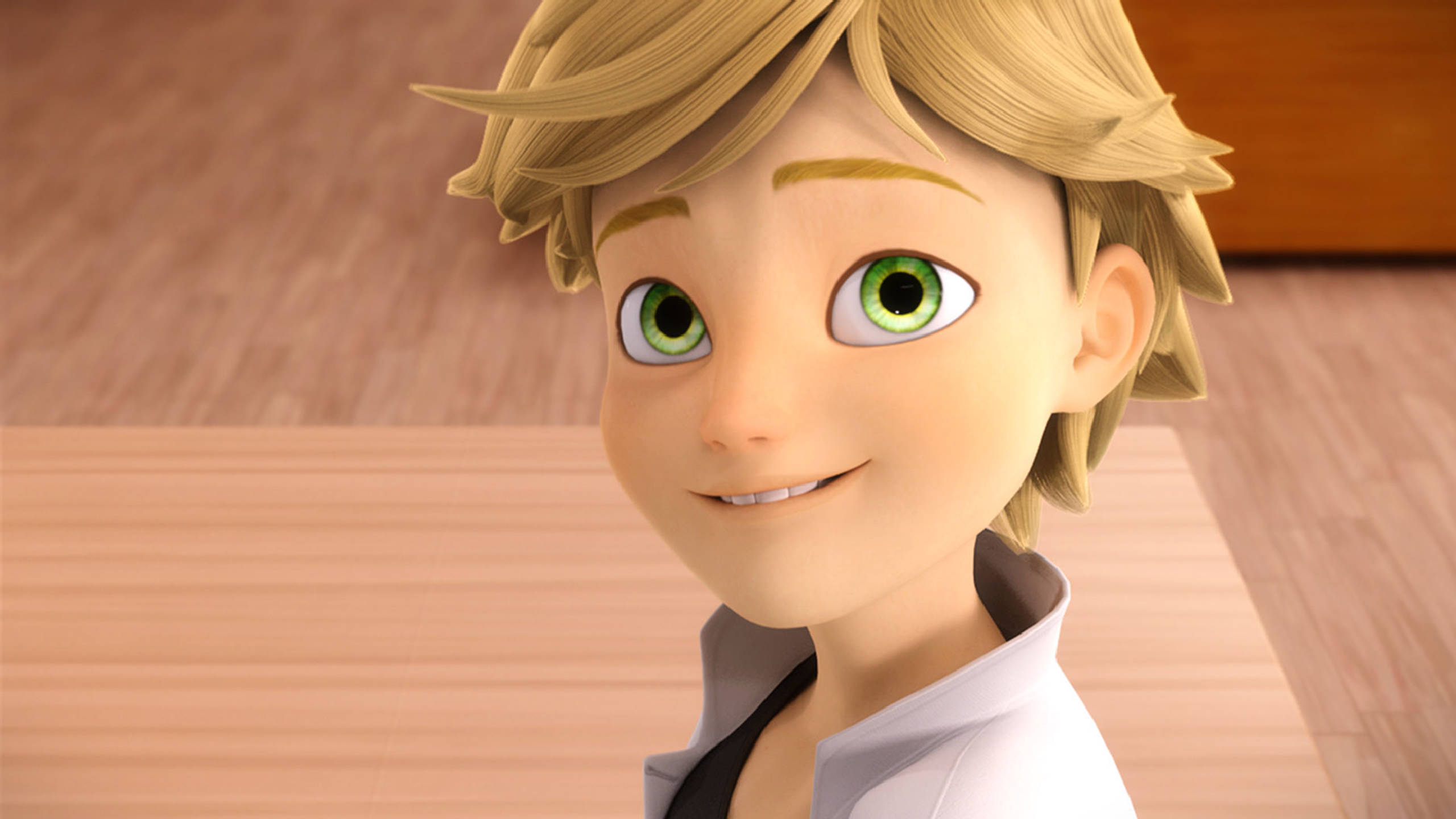 Adrien Agreste, blonde hair, bright green eyes, 2K Desktop Wallpaper
