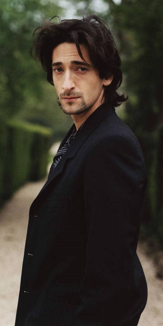 Adrien Brody, black suit, striped shirt, SD Phone Wallpaper