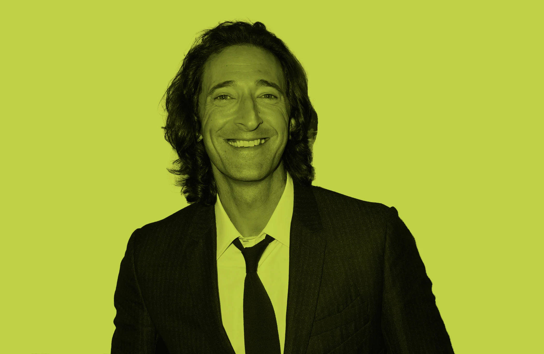 Adrien Brody, yellow tint, dark suit, Full HD Desktop Wallpaper